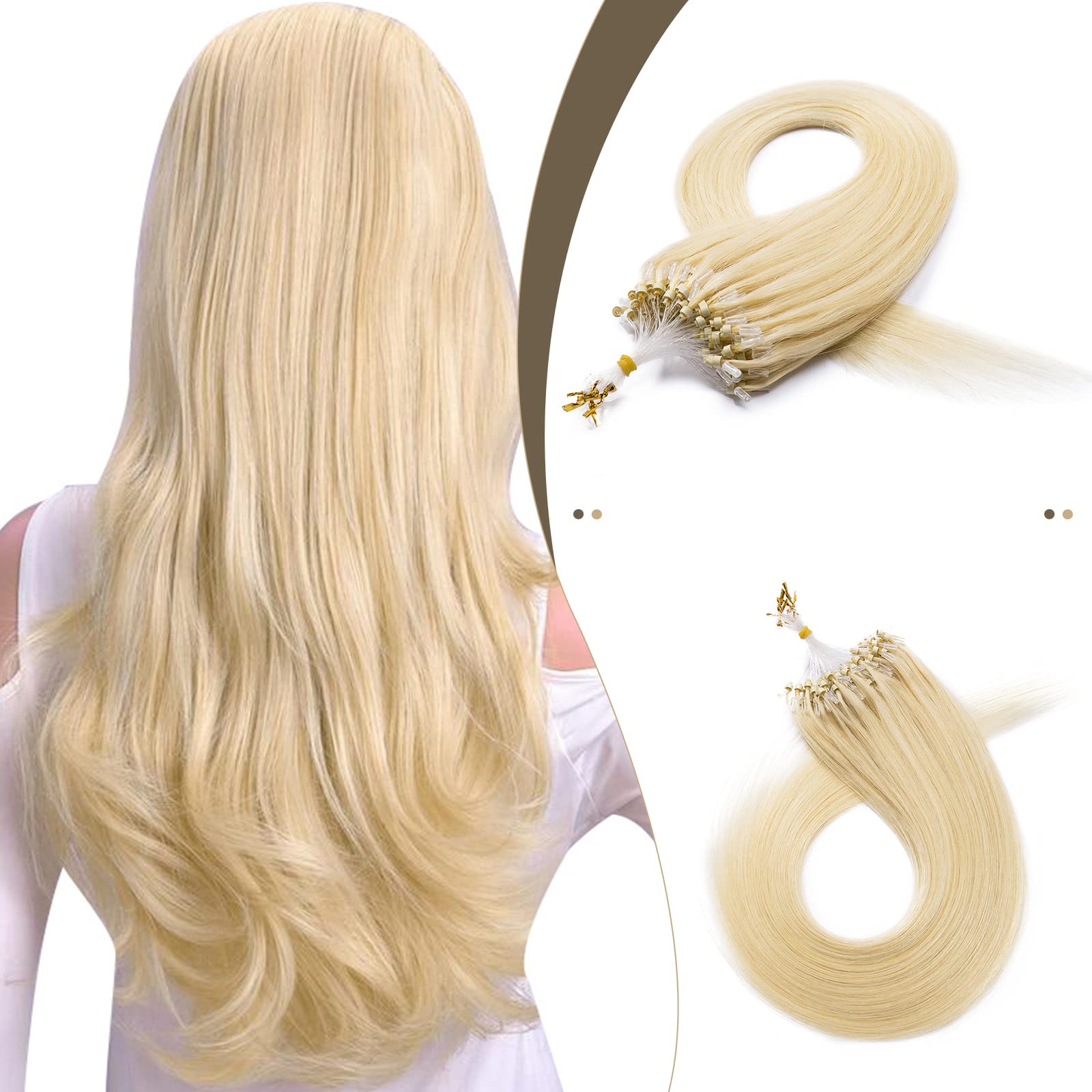 SEGO Micro Beads Hair Extensions Human Hair 16 Inch Bleach blonde Micro Loop Human Hair Extensions Natural Straight Micro Ring H