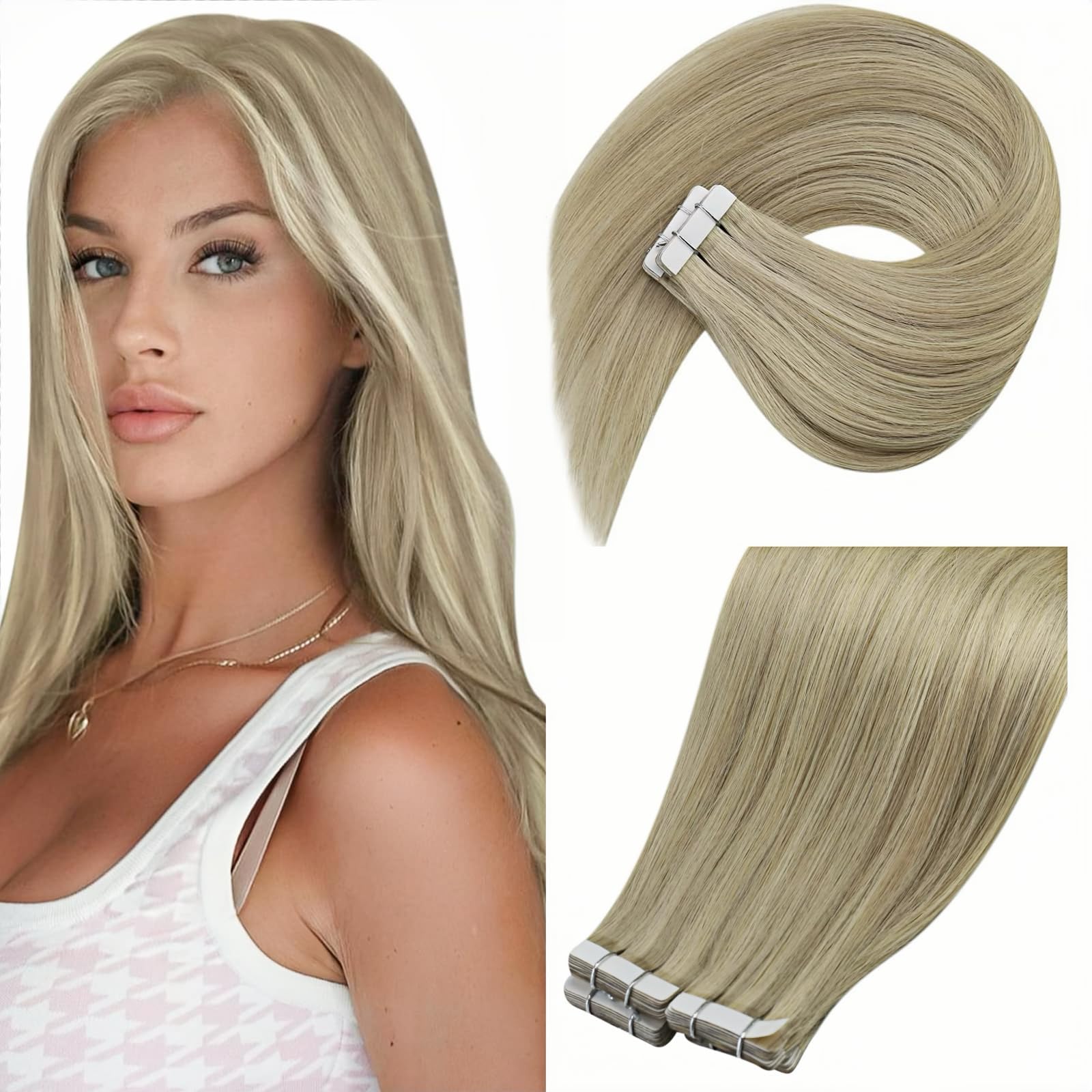Ve Sunny Blonde Tape In Hair Extensions Highlight Human Hair Tape In Extensions Golden Blonde Highlights Light Blonde Tape In Hu
