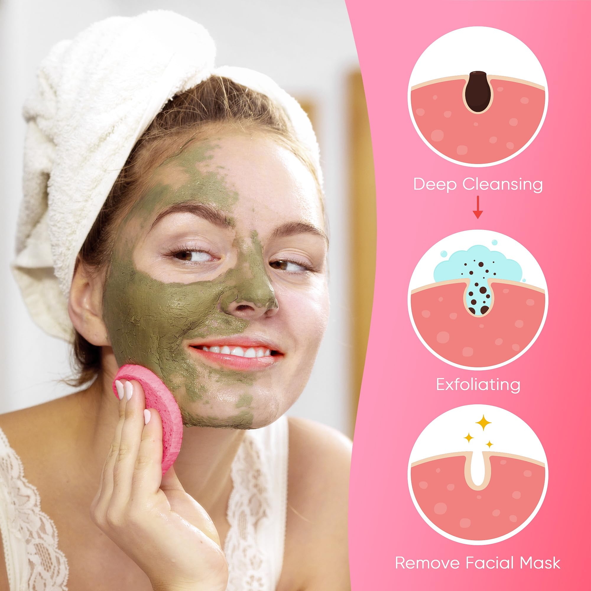 GAINWELL 100PCS Compressed Facial Sponges, Cleansing, for Personal Spa Esthetician Use, Pink