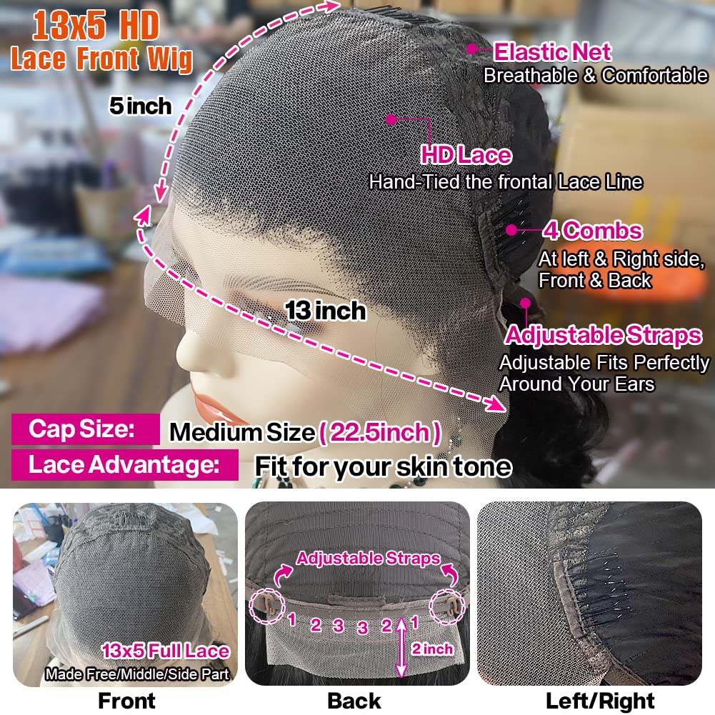 Yamikk 26 Inch 13X5 Body Wave Lace Front Wigs Human Hair For Black Women 180% Density Hd Lace Front Human Hair Wigs Pre Plucked