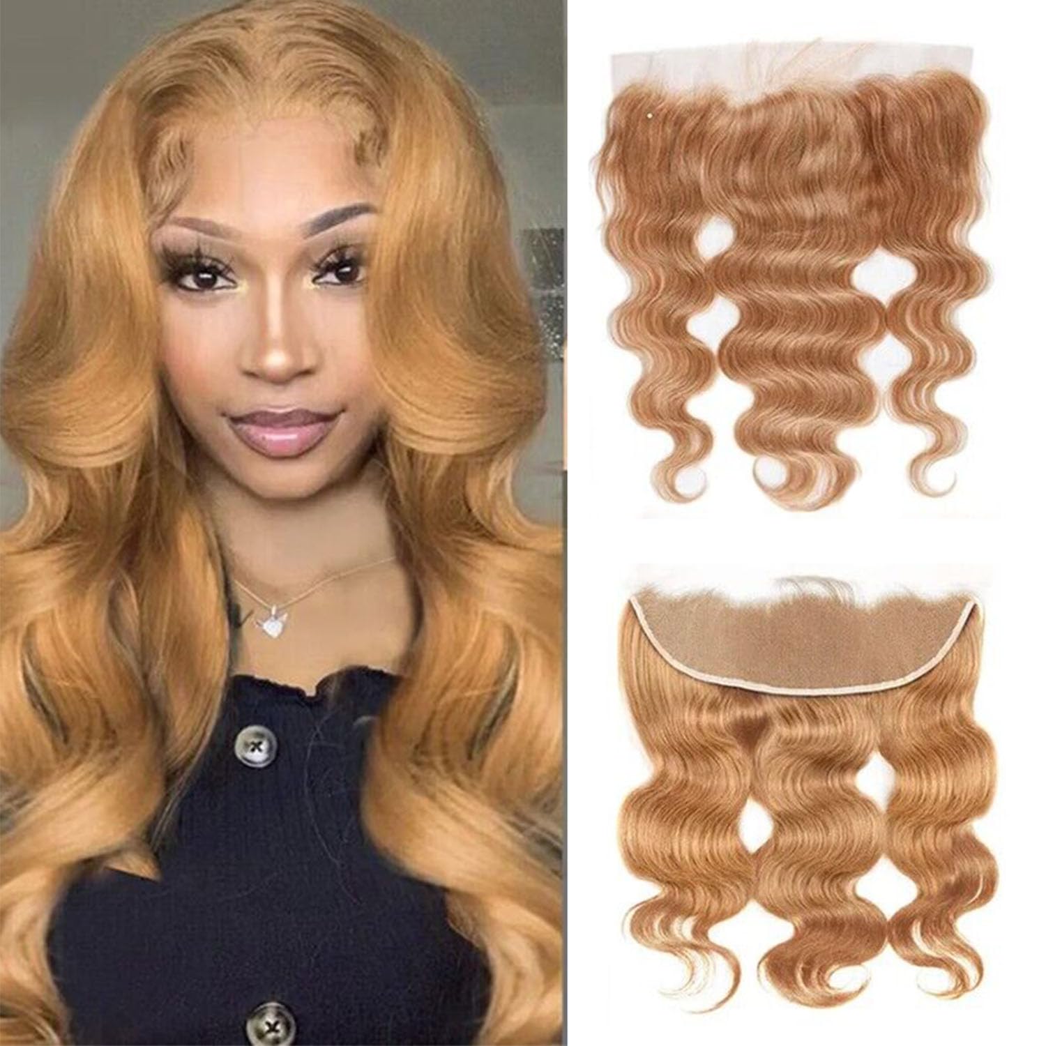 #27 Frontal 13X4 Human Hair Blonde Frontal 14 Inch Transparent Lace Body Wave Blonde Lace Frontal For Women Pre Plucked With Bab