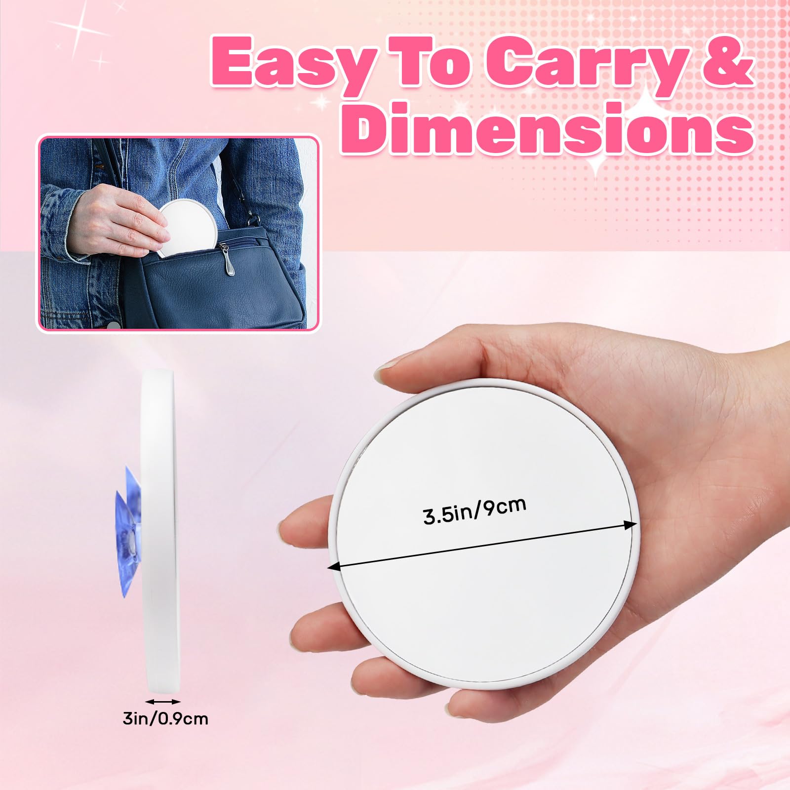 Belefu 2 Pcs 15X Travel Magnifying Mirror Suction Cup, 3.54 Inch Round Small Magnified Mirror Compact, Portable Face Makeup Mirr