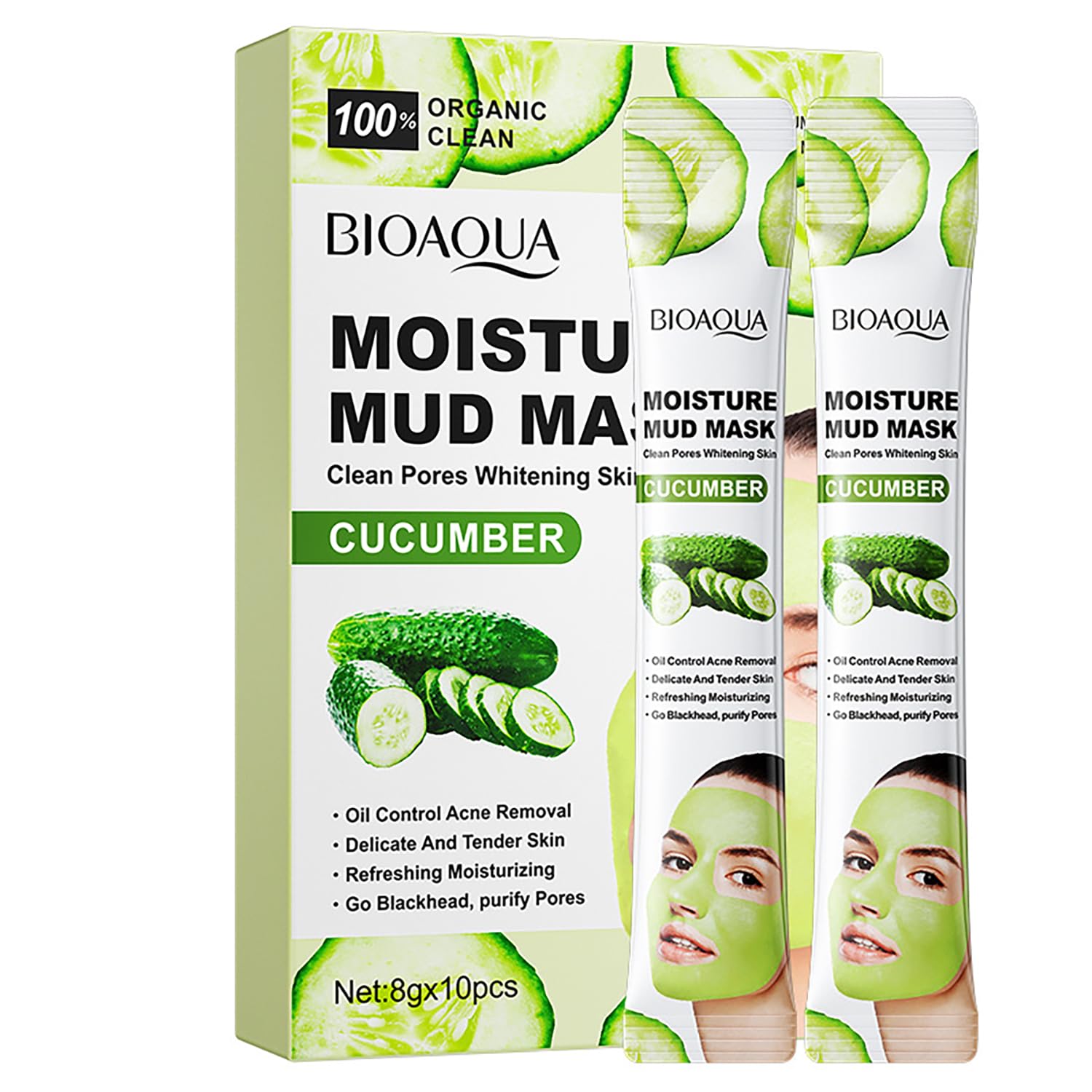 BIOAQUA Cucumber Moisturizing Mud Mask Clean Pores Oil Control 10pcs