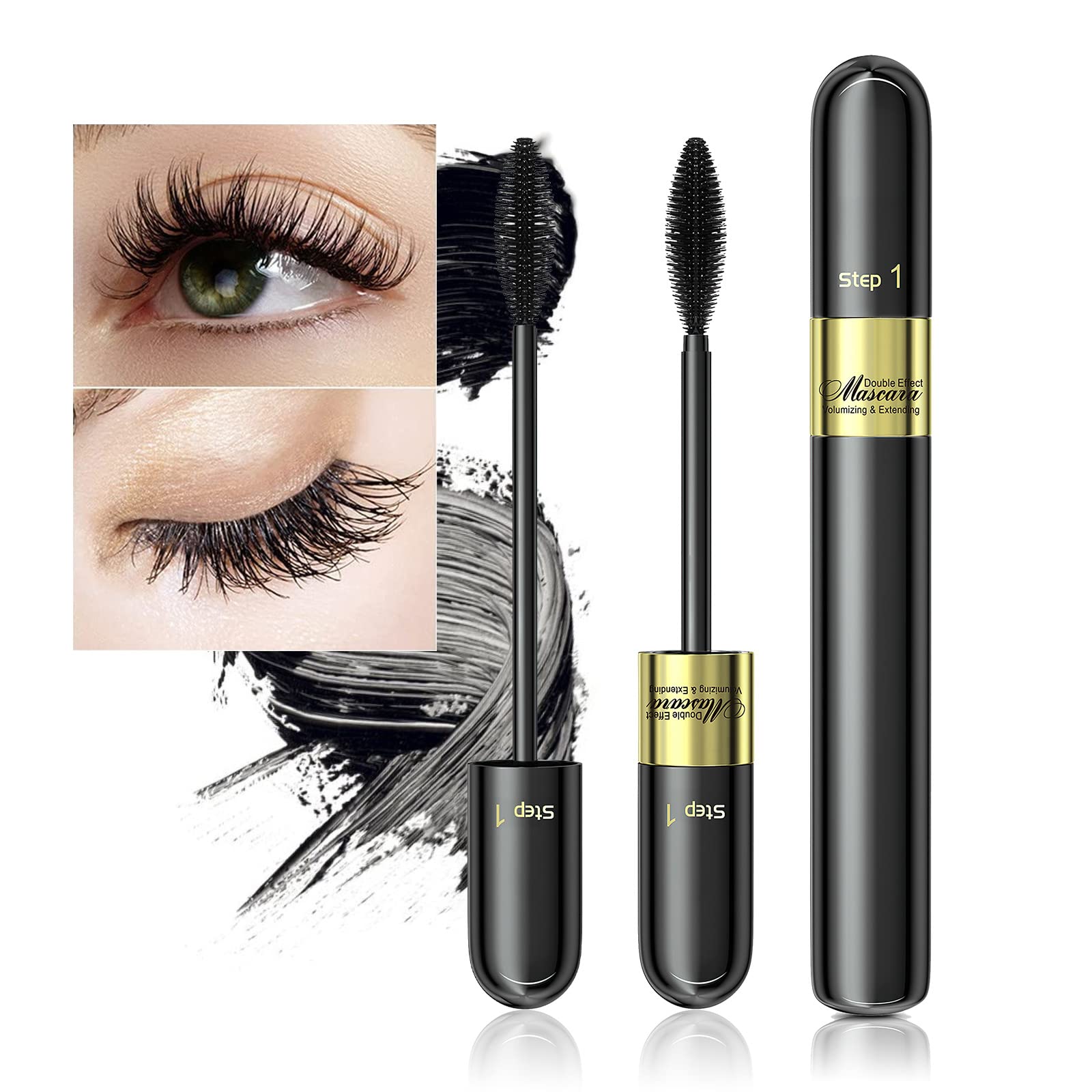 Tubing Mascara Waterproof & Smudge-Proof - 2-1 Long-Lasting Mascara Black Volumizing And Lengthening For Eye Makeup, No Clumping