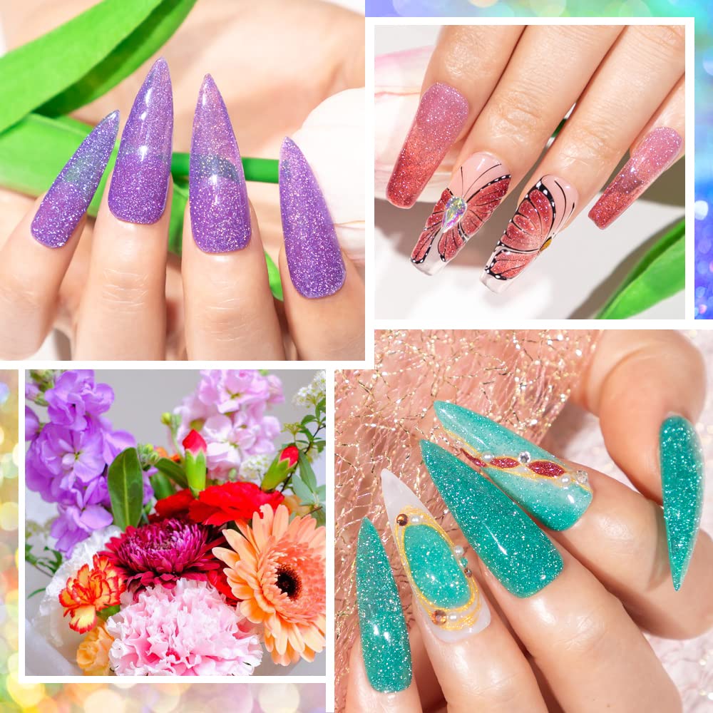 Mizhse Jelly Reflective Glitter Gel Nail Polish Kit, Flash Disco Diamond Sheer Gel Polish Sparkle 12Pcs, Translucent Soak Off Uv