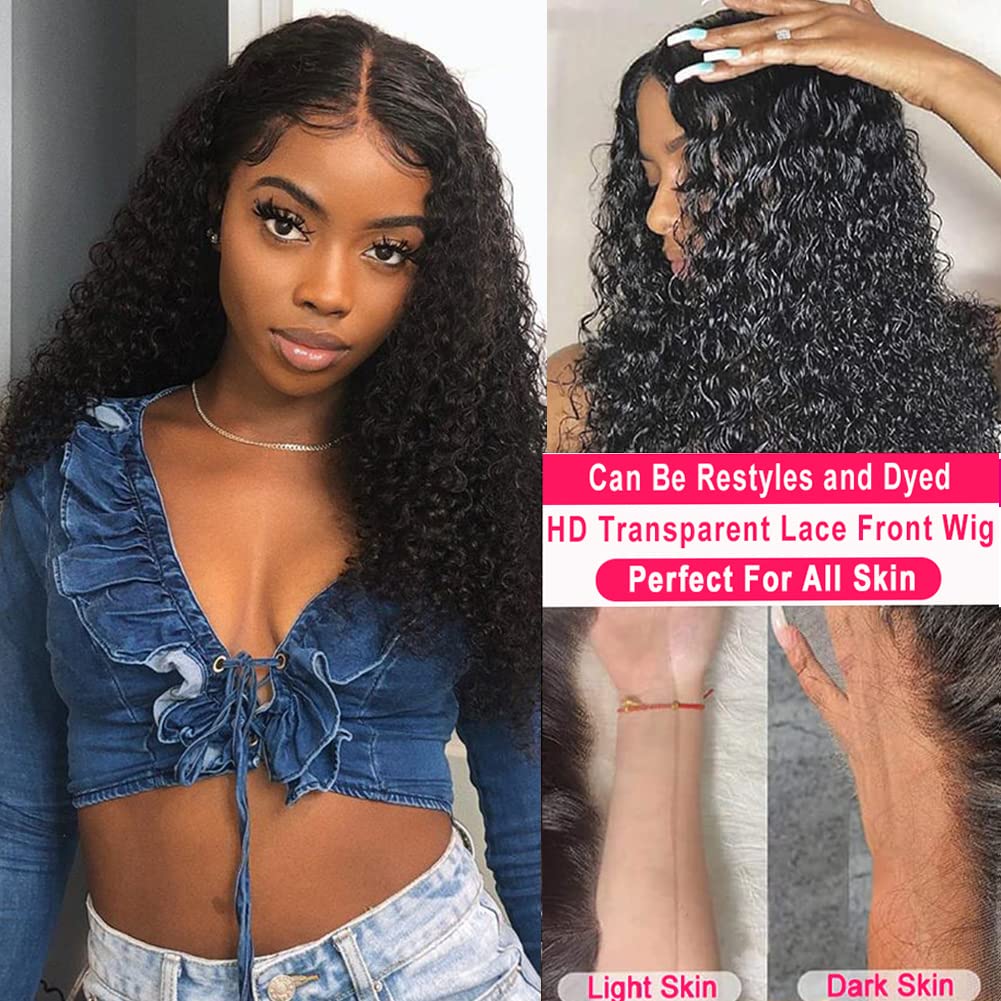 Jietai 13X4 Hd Lace Front Wigs Human Hair Pre Plucked With Baby Hair 180% Density Brazilian Curly Wave Human Hair Wigs For Black