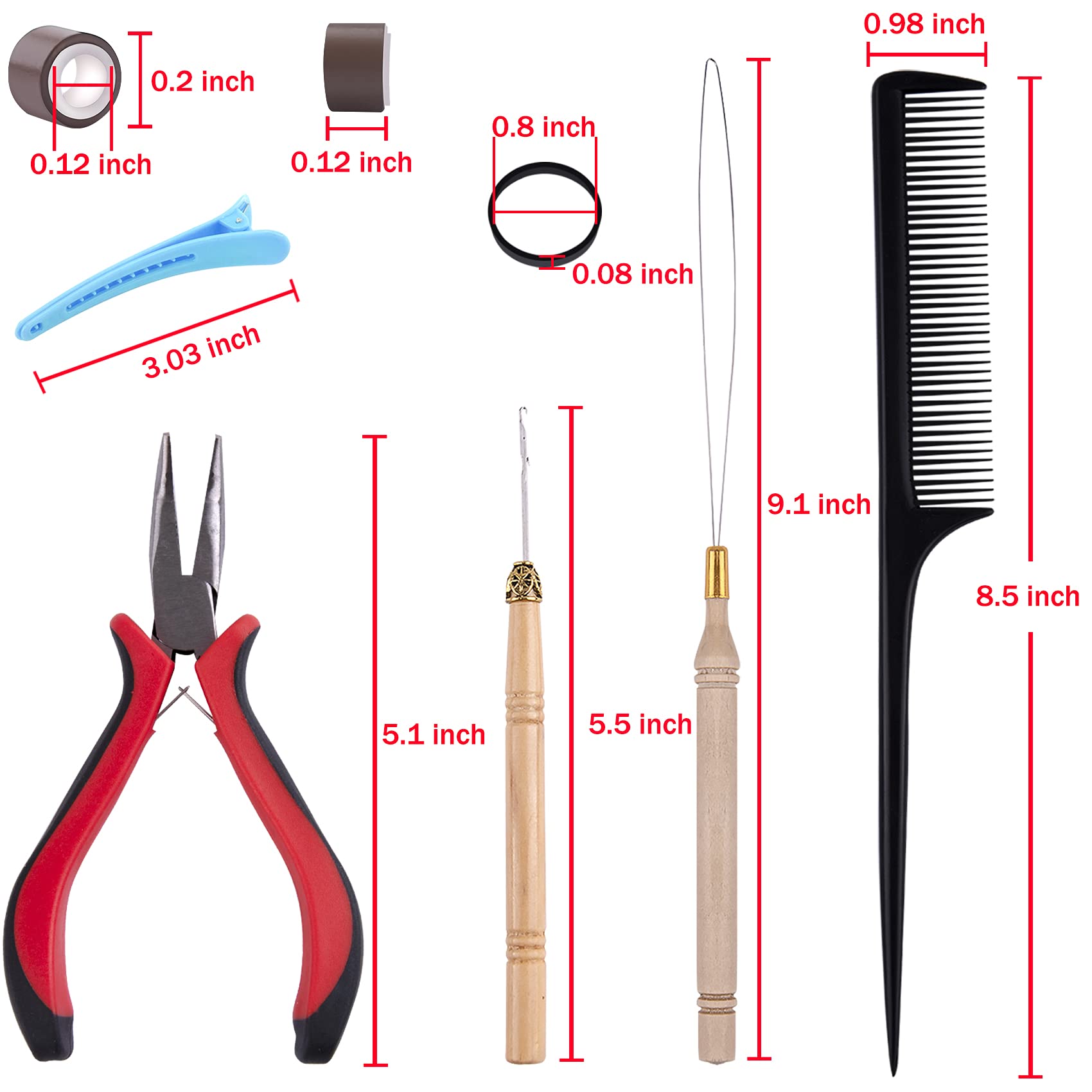 Duufin Hair Extensions Kit 500 Pcs Brown Micro Ring Beads 1 Micro Beads Plier 2 Hook Needle Pulling Loop 4 Plastic Alligator Hai