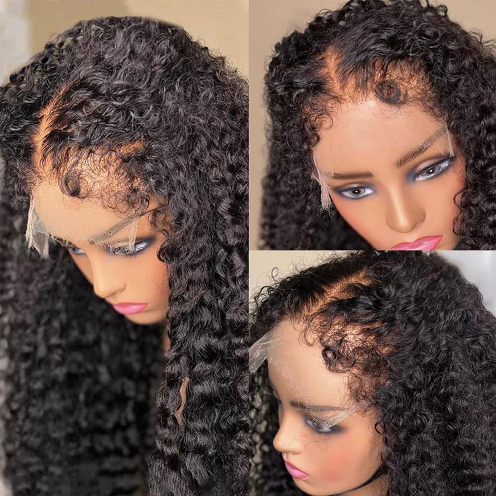 Youleas 180% Density 13x4 Kinky Curly Edges Baby Hair Lace Wig Deep Wave Curly Lace Front Human Hair Wigs Kinky Curly Edges Hair