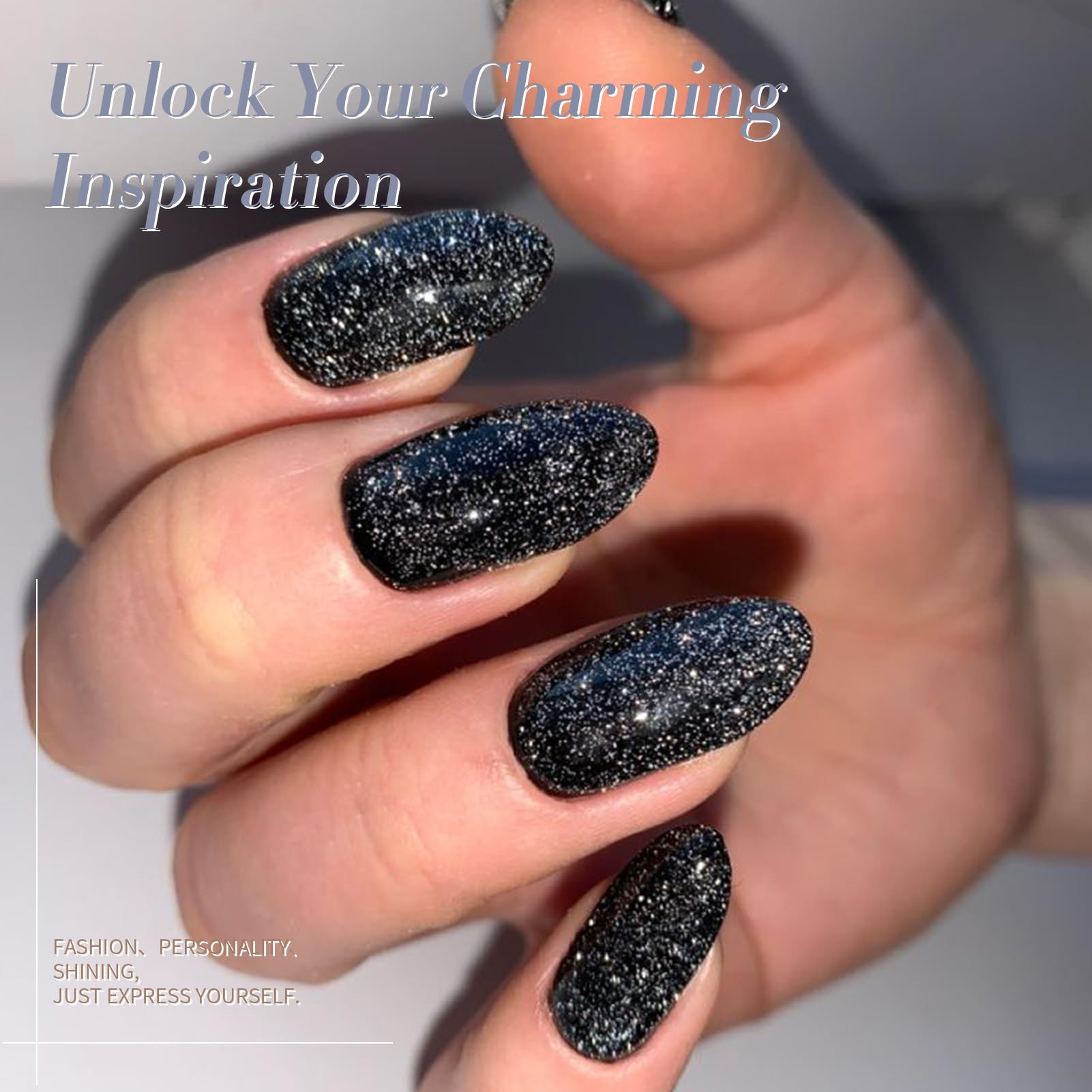 Born Pretty Black Reflective Glitter Gel Nail Polish Set For Christmas Nails Holographic Sparkle Glitter Gel Flash Soak Off Mani