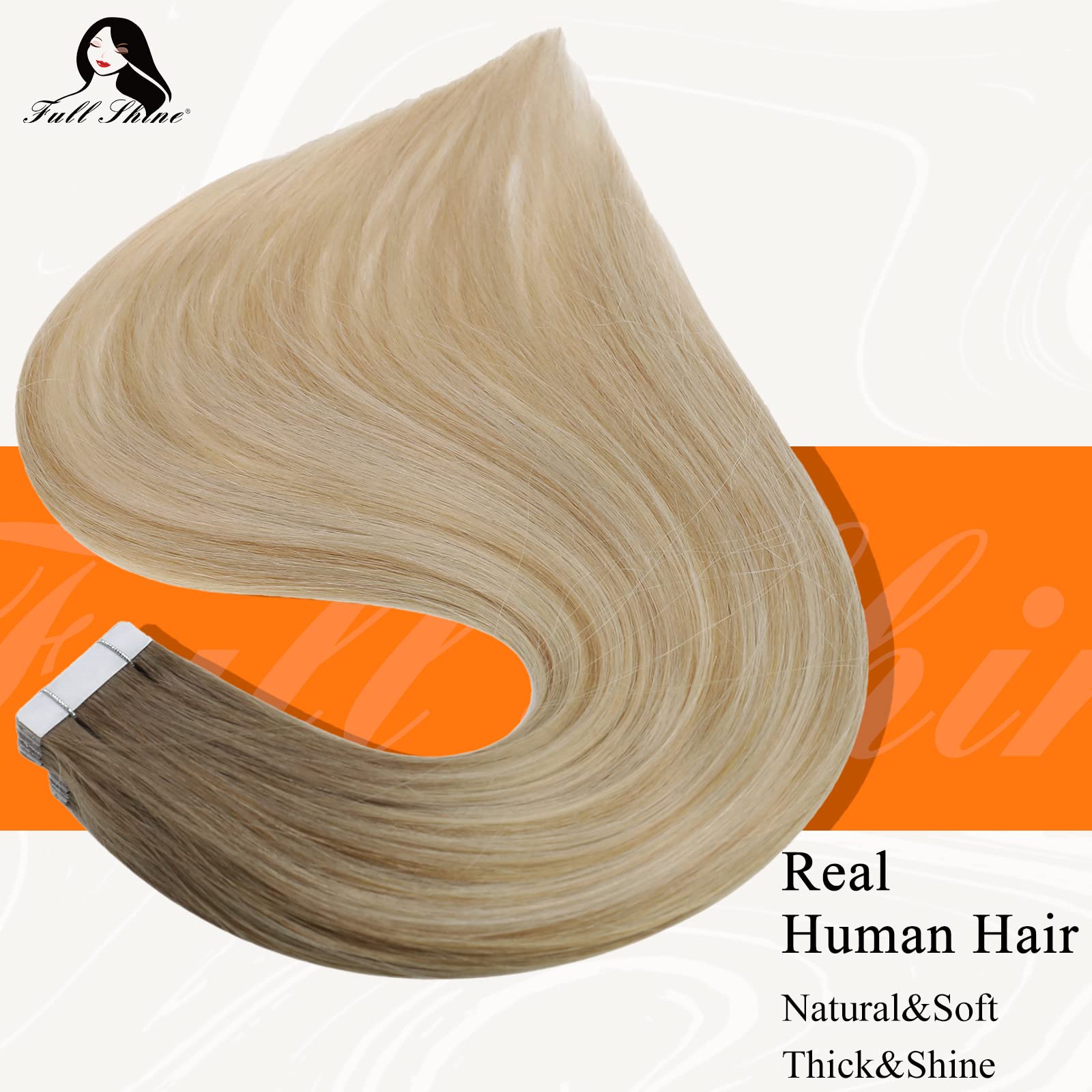 Fshine Tape In Hair Extensions Ombre Human Hair 20 Inch 50G Real Hair Tape In Extensions Balayage Color 6 Chestnut Brown To 27 H