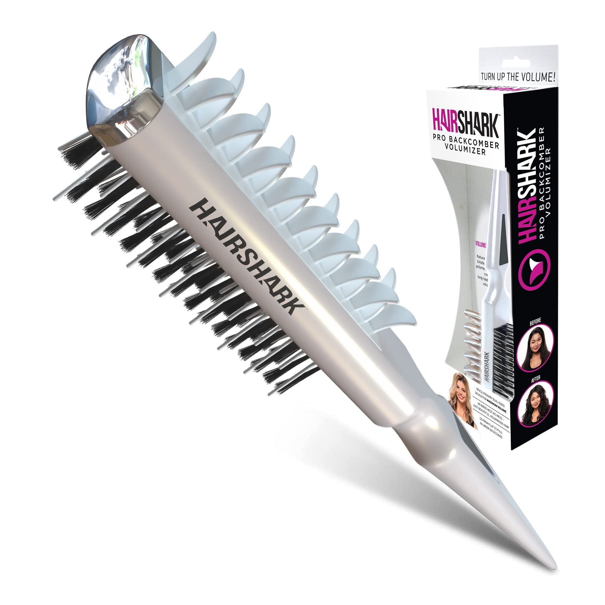 HAIRSHARK 3in1 Volume Hair Brush, TwoSided Backcombing/Scalp Brush w/Boar and Polymer Bristles, Easy To Use Styling Comb for 