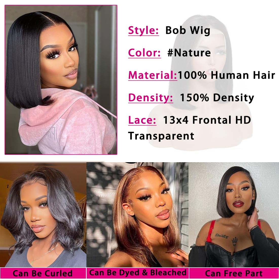 Bob Wig Human Hair 13X4 Lace Front Bob Wigs Human Hair 180% Density Bob Wigs Human Hair For Women Hd Lace Front Wigs Human Hair