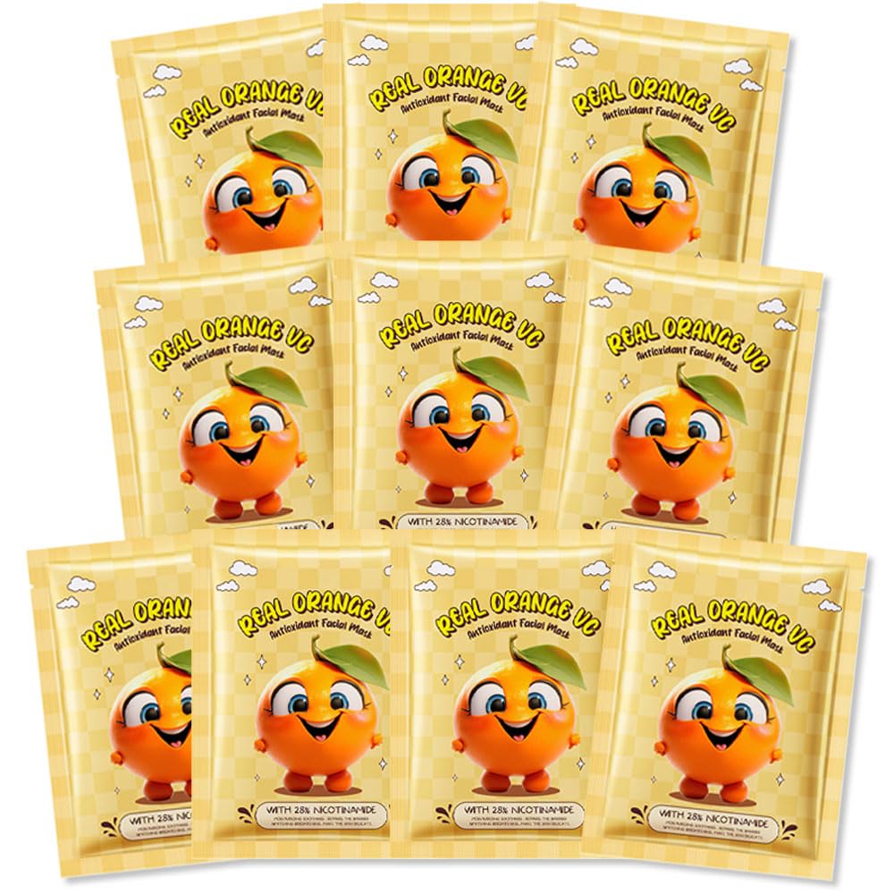 Kaely 10 Pack Vitamin C Face Masks For Kids, Spa Party Facial Mask Skincare Set, Sheet Masks Skin Care, Moisturize Brighten Soot