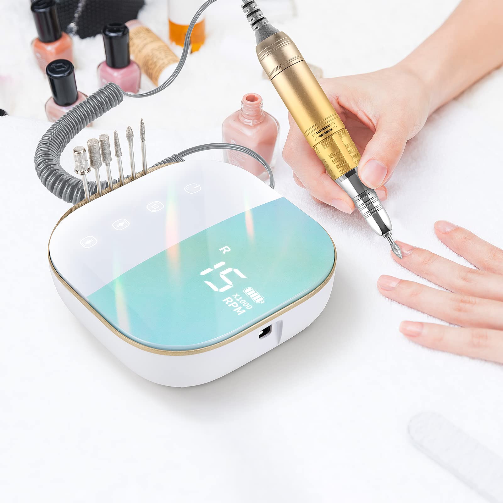 Madenia Rechargeable Nail Drill For Acrylic Nails, Professional 35000Rpm Portable Nail Drill Cordless Manicure Drill Machine Nai