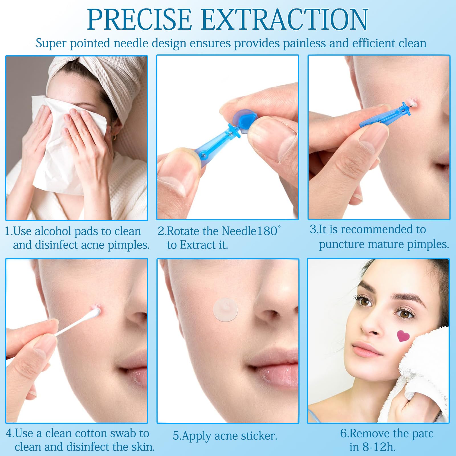 Sterile Needles for Pimples, 50 Pcs Disposable Sterile Pimple Needle and 72 Dots Acne Pimple Stickers, Pimple Popper for Clear S