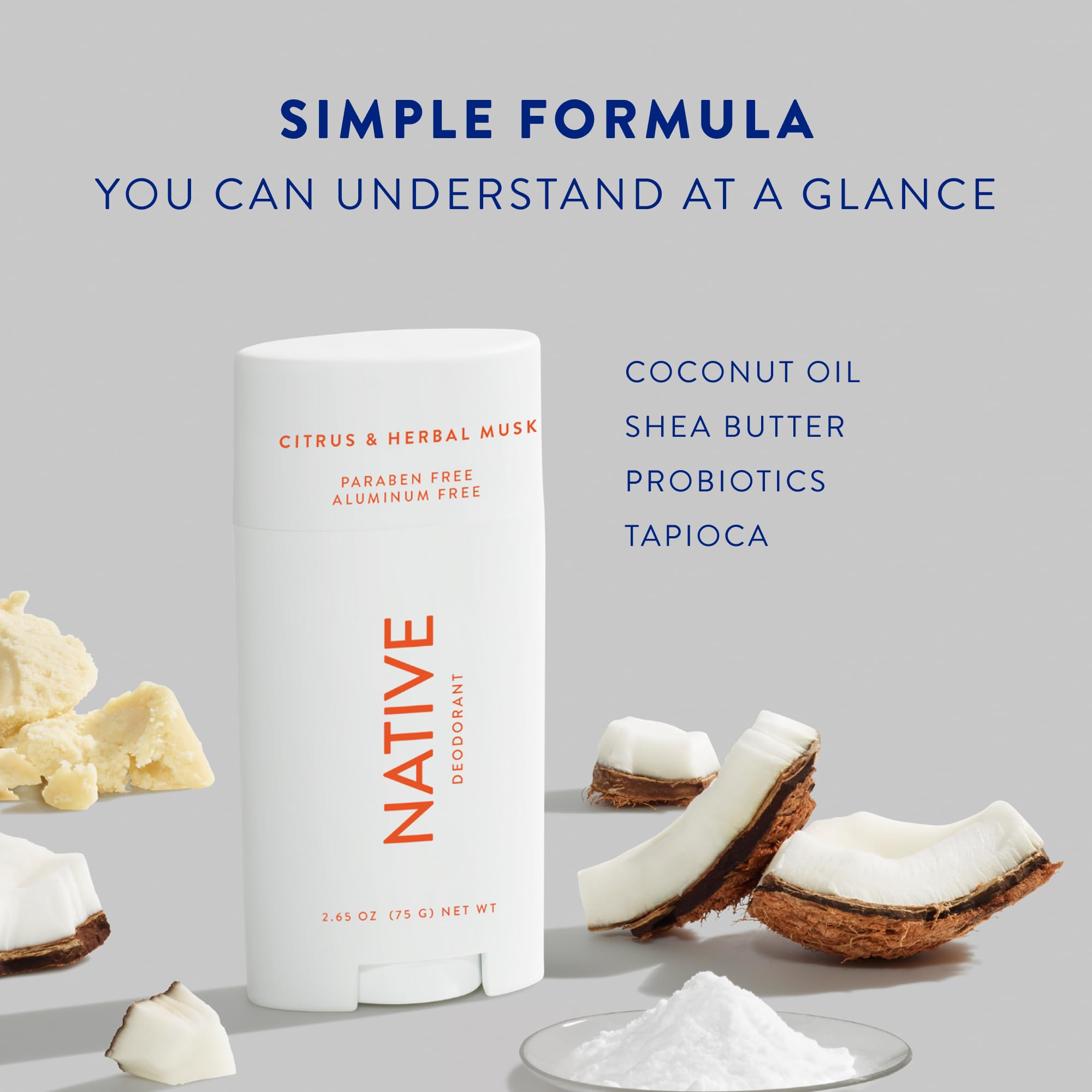 Native Deodorant | Natural Deodorant for Men, Aluminum Free with Baking Soda, Probiotics, Coconut Oil and Shea Butter | Citrus &