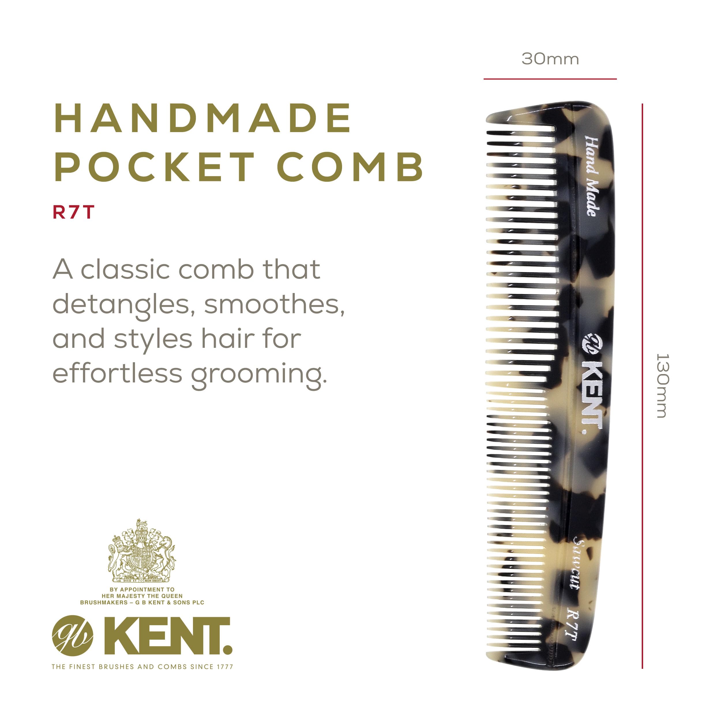 Kent R7T Tw Fine And Wide Tooth Hair Comb - 5.1'' Handmade Pocket Comb For Men, Best Beard Comb And Mustache Comb For Everyday G