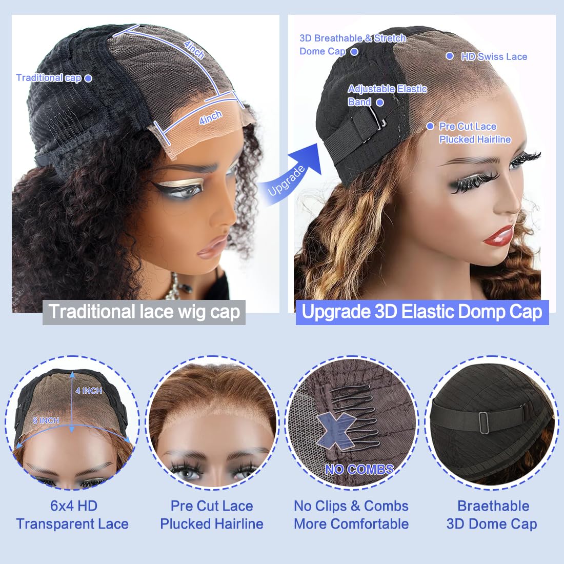 4Girl4Ever Highlight Glueless Wigs Human Hair Pre Plucked Pre Cut 6X4 Honey Blonde Deep Wave Lace Closure Wear And Go Glueless W