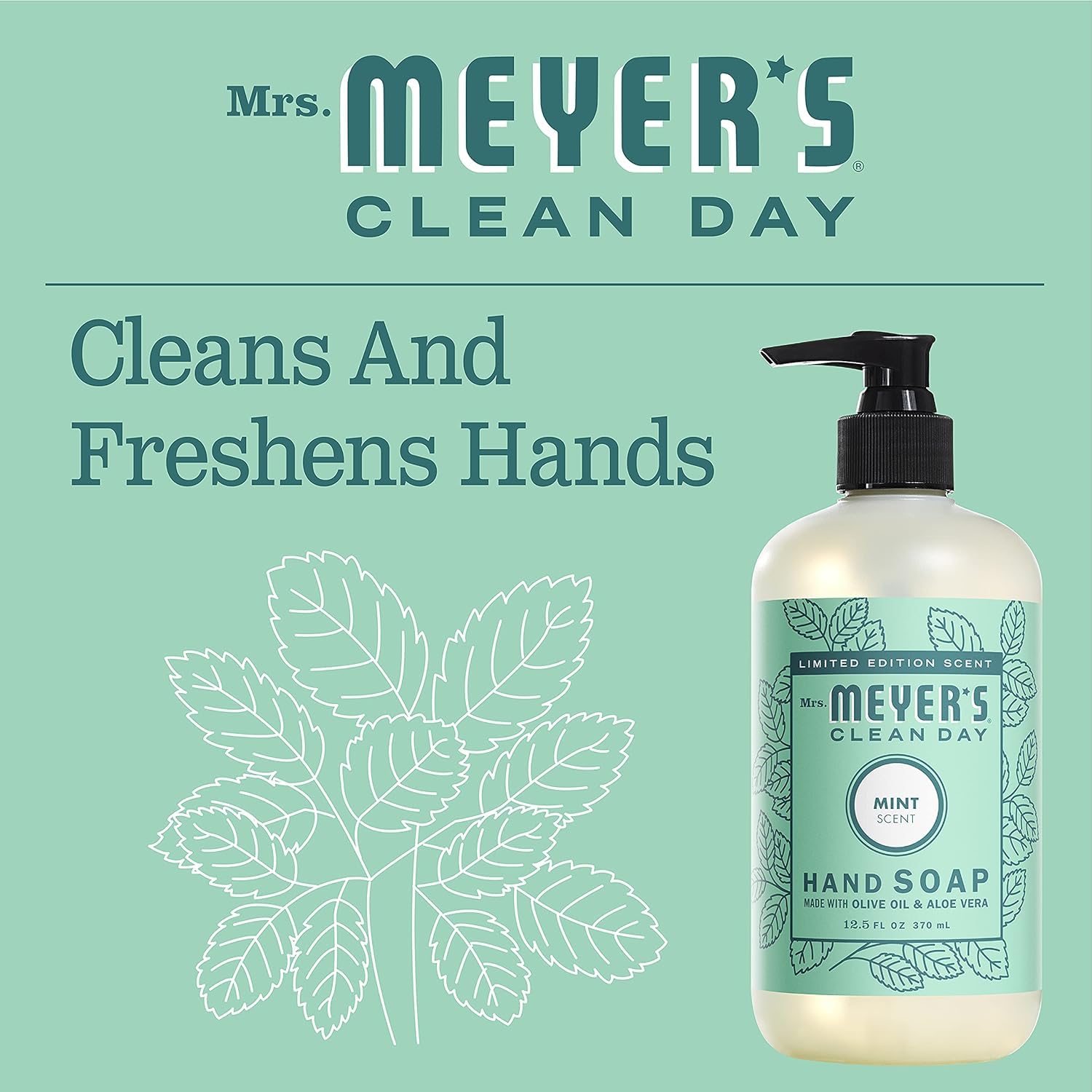 Mrs. Meyer 'S Clean Day Hand Soap, Made With Essential Oils, Biodegradable Formula, Limited Edition Mint, 12.5 Fl. Oz - Pack Of