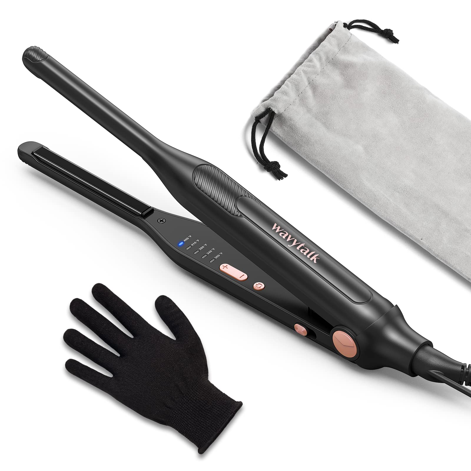 Wavytalk 3/10 Mini Hair Straightener, Bright Rose Gold, Flat Iron for Short Hair, Pixie Cut & Bangs with Anti-Pinch Design