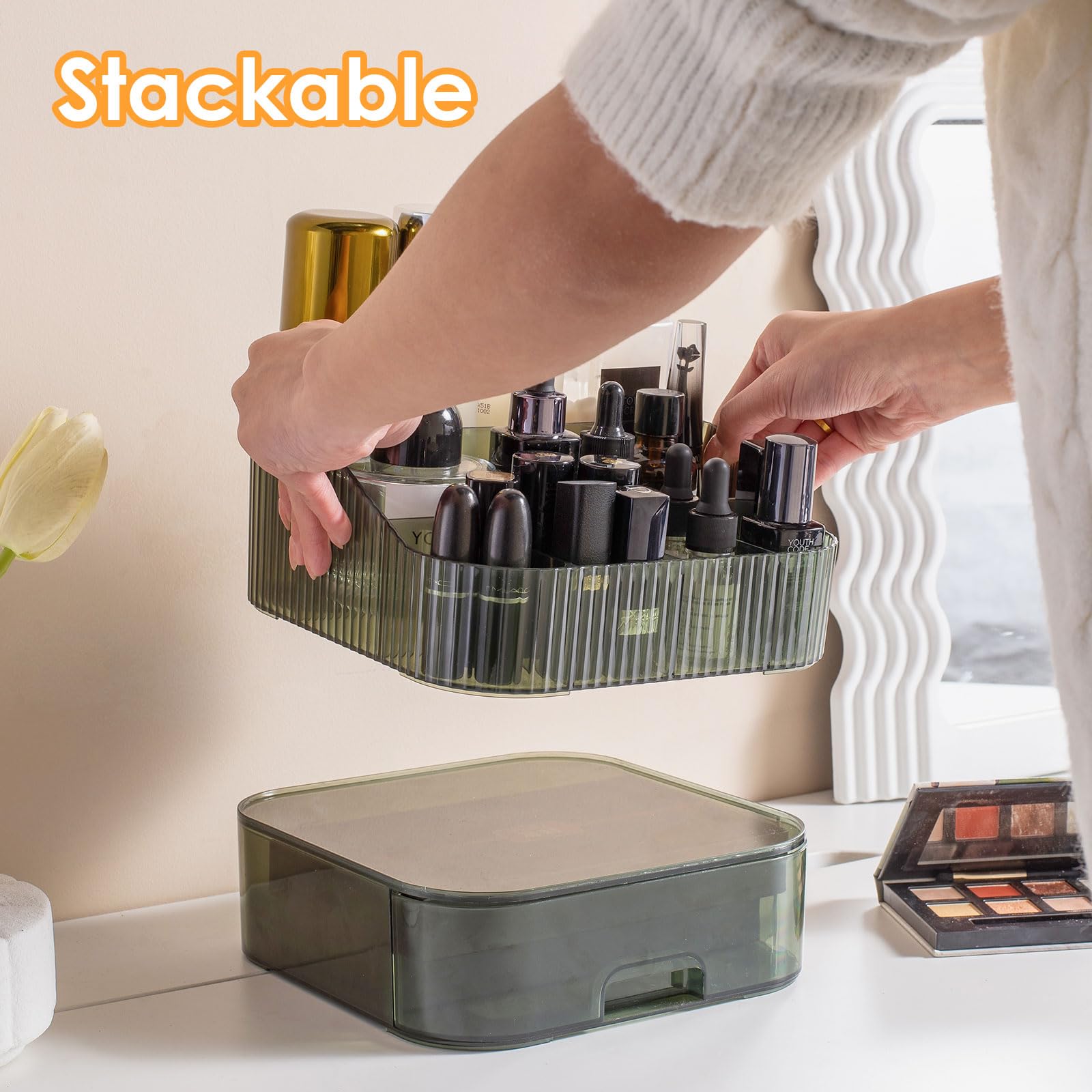 Yoolens Makeup Organizer With Stackable Drawer Countertop Vanity Cosmetics Organizers For Skincare Perfumes Lotions Lipsticks, G
