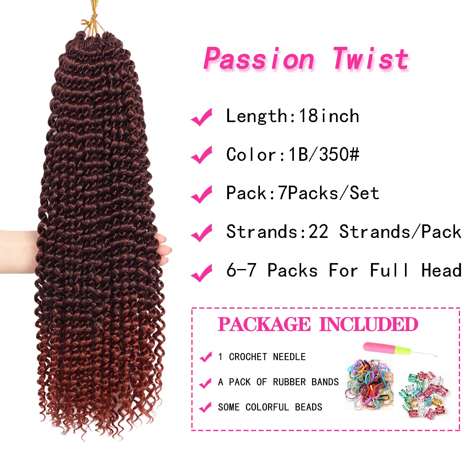18 Inch Passion Twist Hair, Passion Twist Crochet Hair For Women Long Bohemian Synthetic Curly Braiding Hair Extensions 22 Stran
