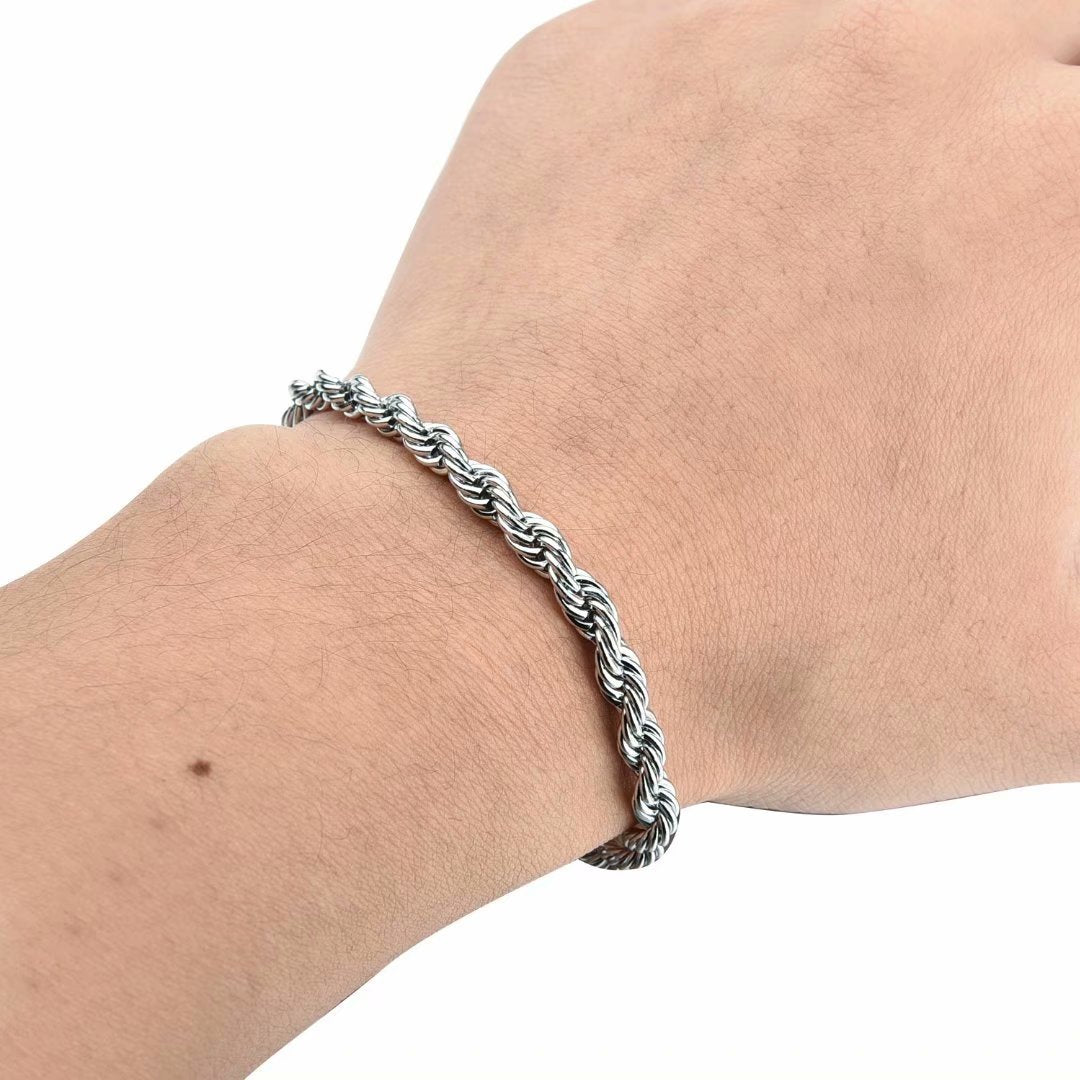 HolyFast Twist Chain Bracelets 4mm 7Inches- Stainless Steel Rope Jewelry for Men & Women