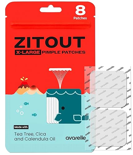 AVARELLE Acne Patches XL - Large Hydrocolloid Treatment with Tea Tree, Calendula & Cica - 8 Count for Face, Cheek & Nose