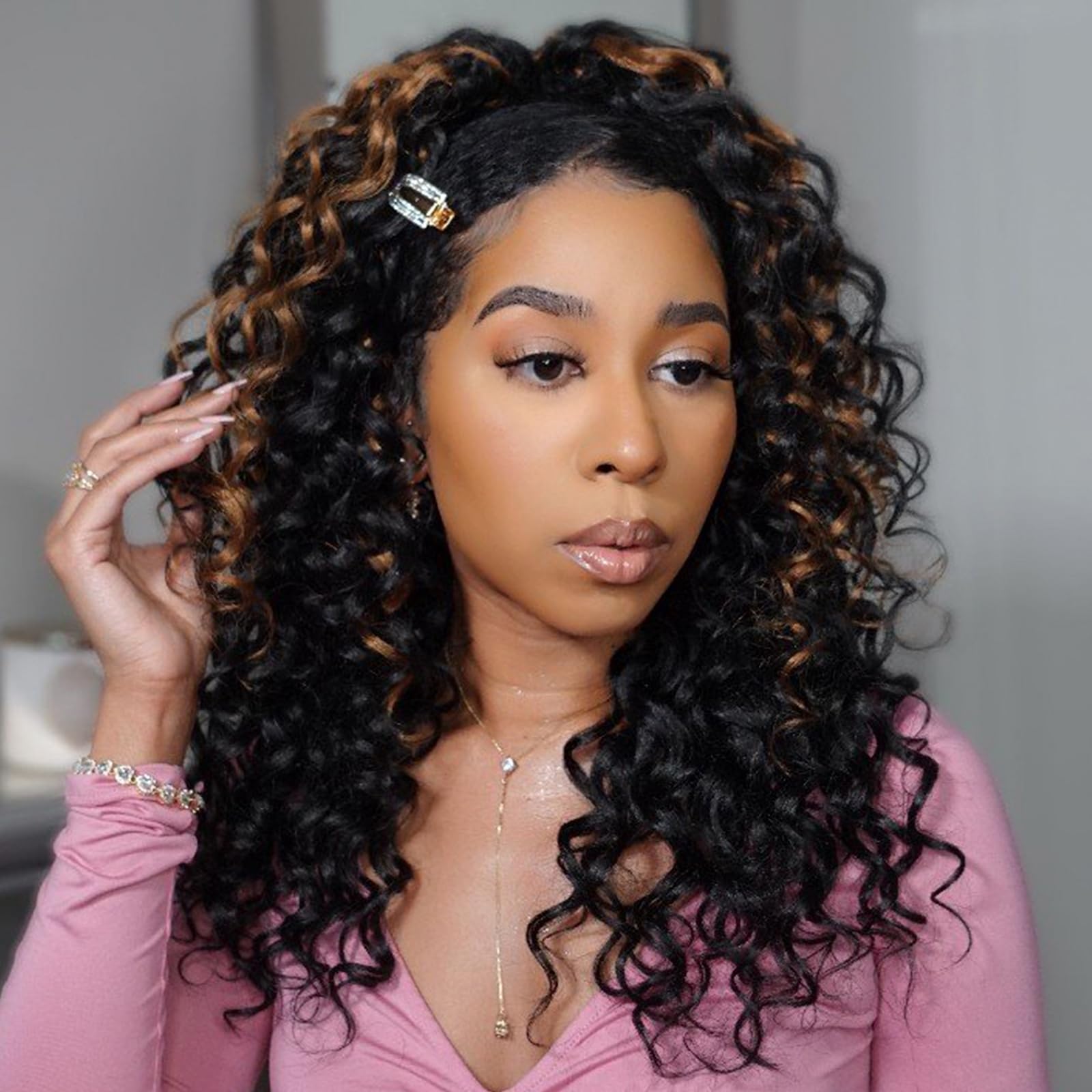 Toyotress Beach Curl Crochet Hair - 12 Inch 8 Packs Black Mix Brown Highlightocean Wave Crochet Hair, Short Curly Water Wave Wav