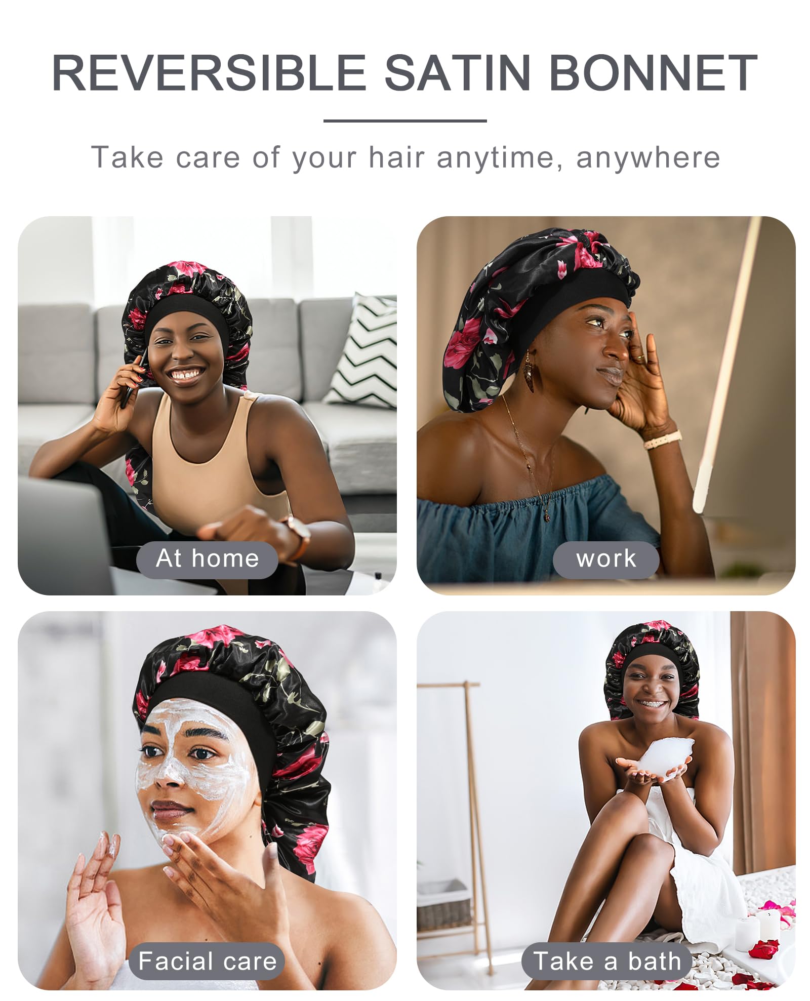 Awaytr Long Satin Braids Bonnet For Women - 2 Layer Silk Bonnet For Braids Elastic Hair Sleeping Cap With Wide Band Nightcap (Fl