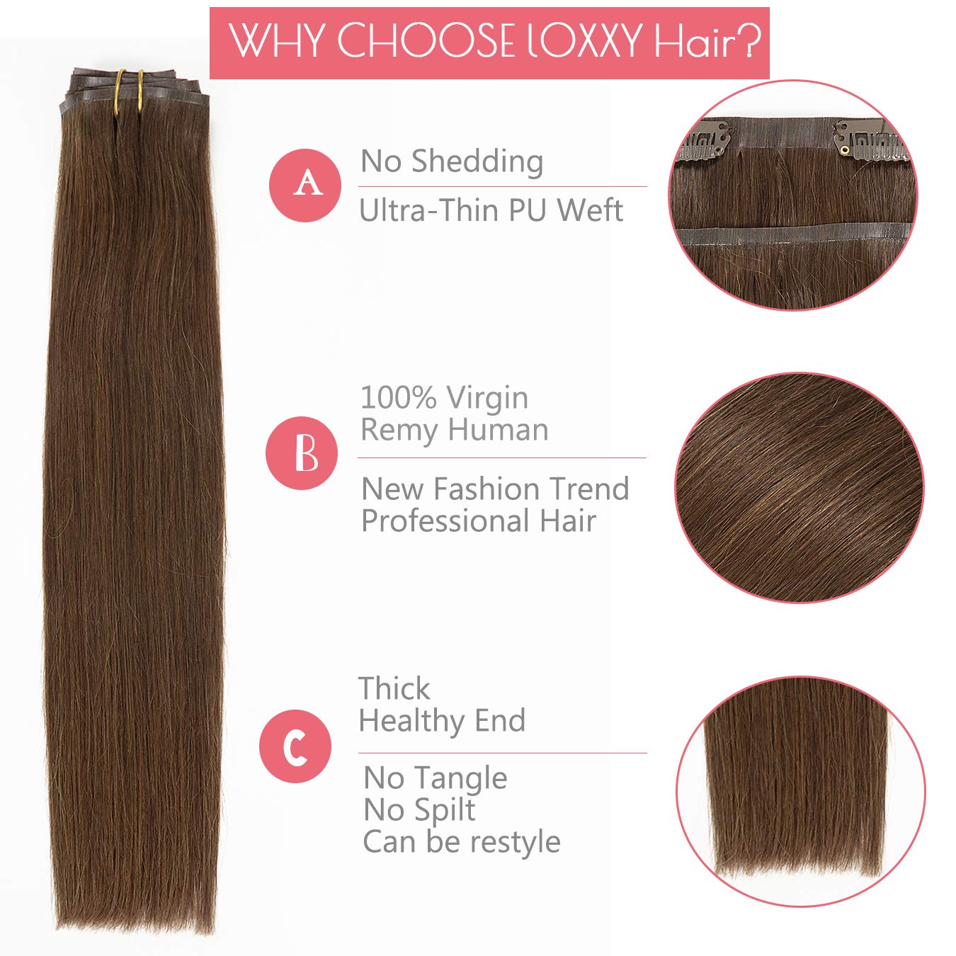Loxxy Tape Clip In Hair Extensions Natural Thick End Glam Seamless Hair Extensions Clip In Human Hair For Women Silky Straight F