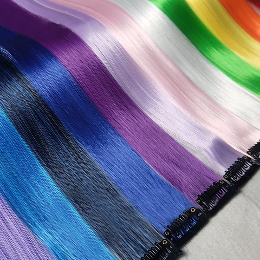 25 Pack Colored Party Highlights Clip in Hair Extensions for Women Kids Girls 22 inches Multi-colors Straight Hair Synthetic Hai