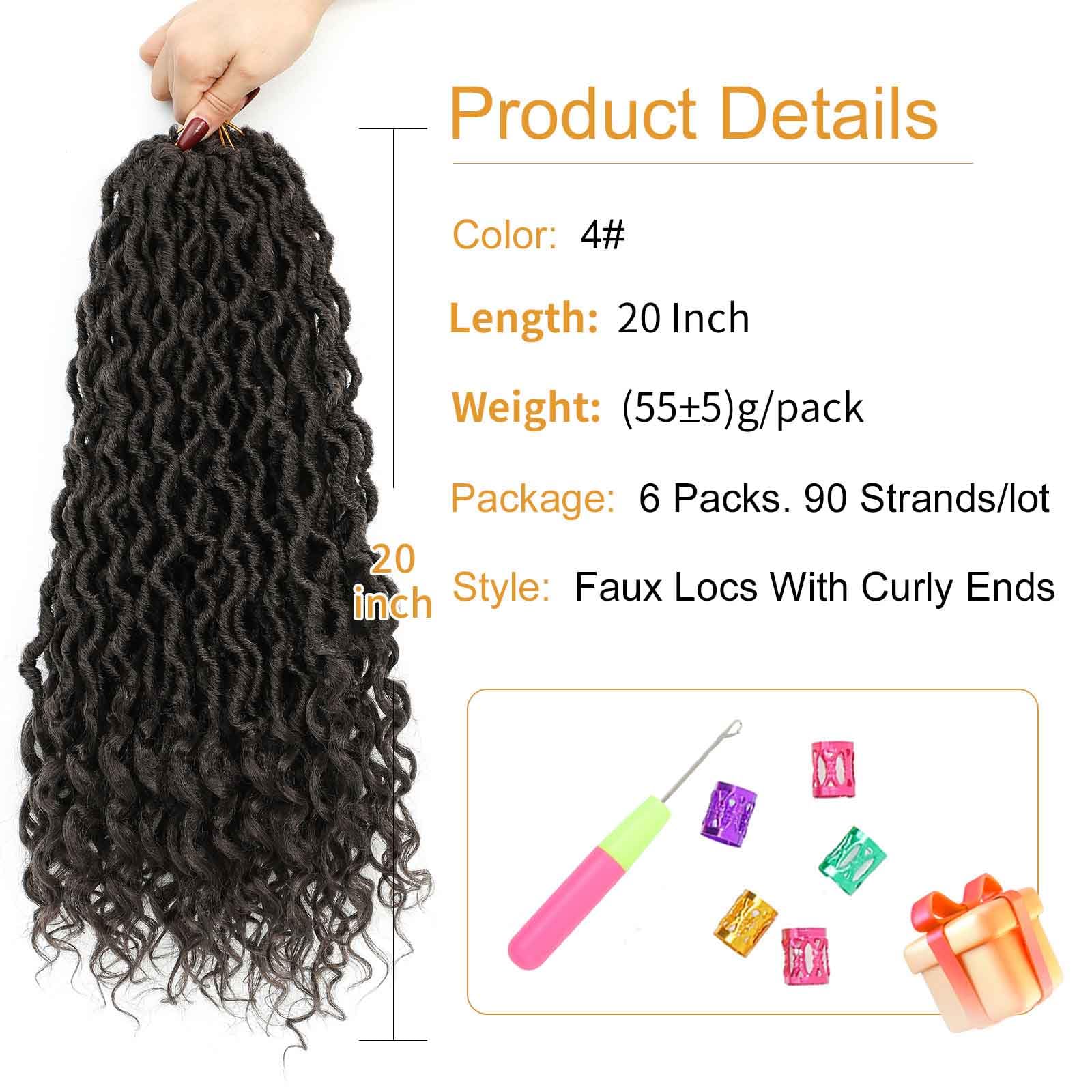 Goddess Locs Crochet Hair 20 Inch 6 Packs Color 4 Faux Locs Crochet Hair Pre Looped Crochet Faux Locs With Curly Ends(4#, 20 Inc