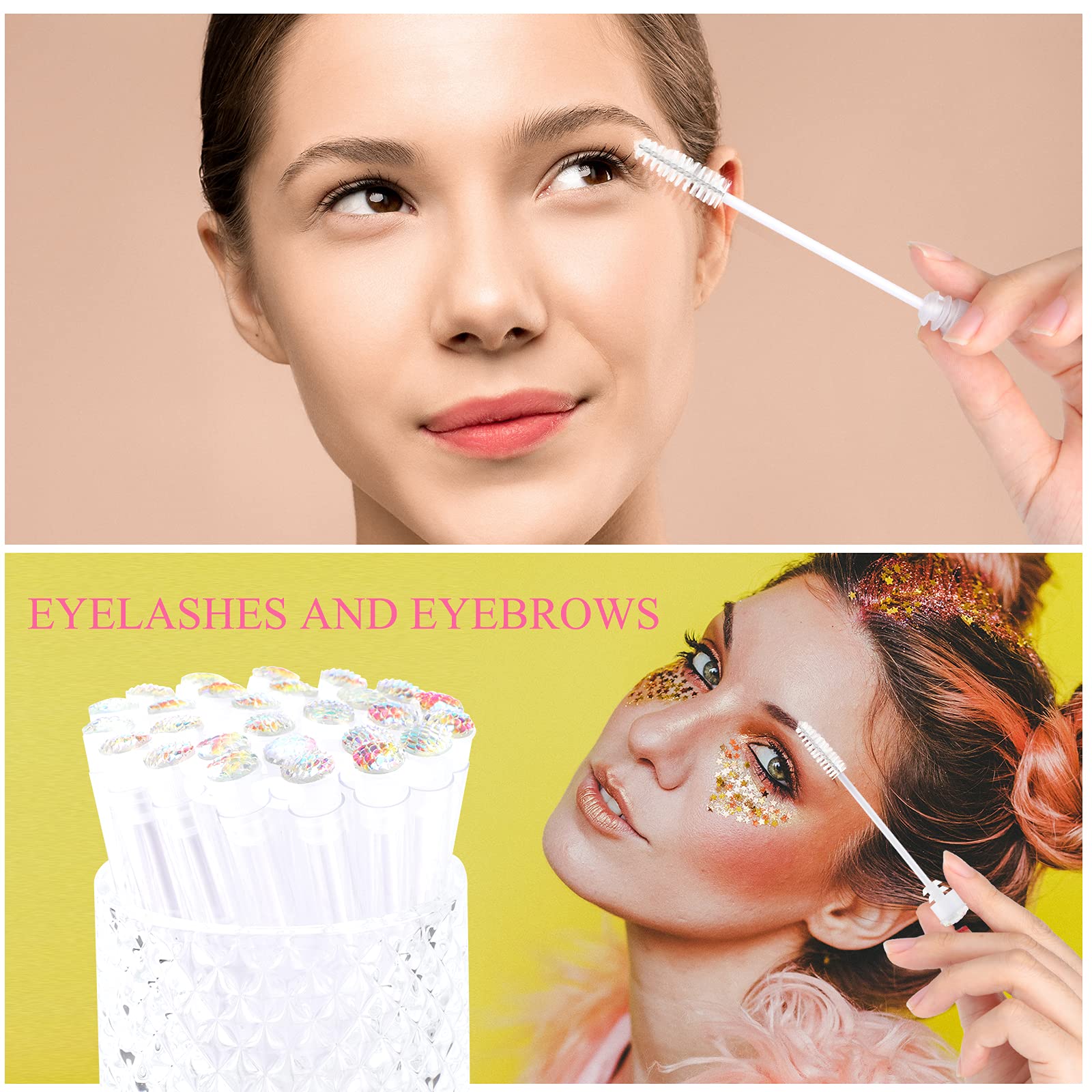 Dming 20pcs Eyelash brush Lash Wand Makeup tool Eyelash Extension supplies cleaning brush Diamond Mascara scale white