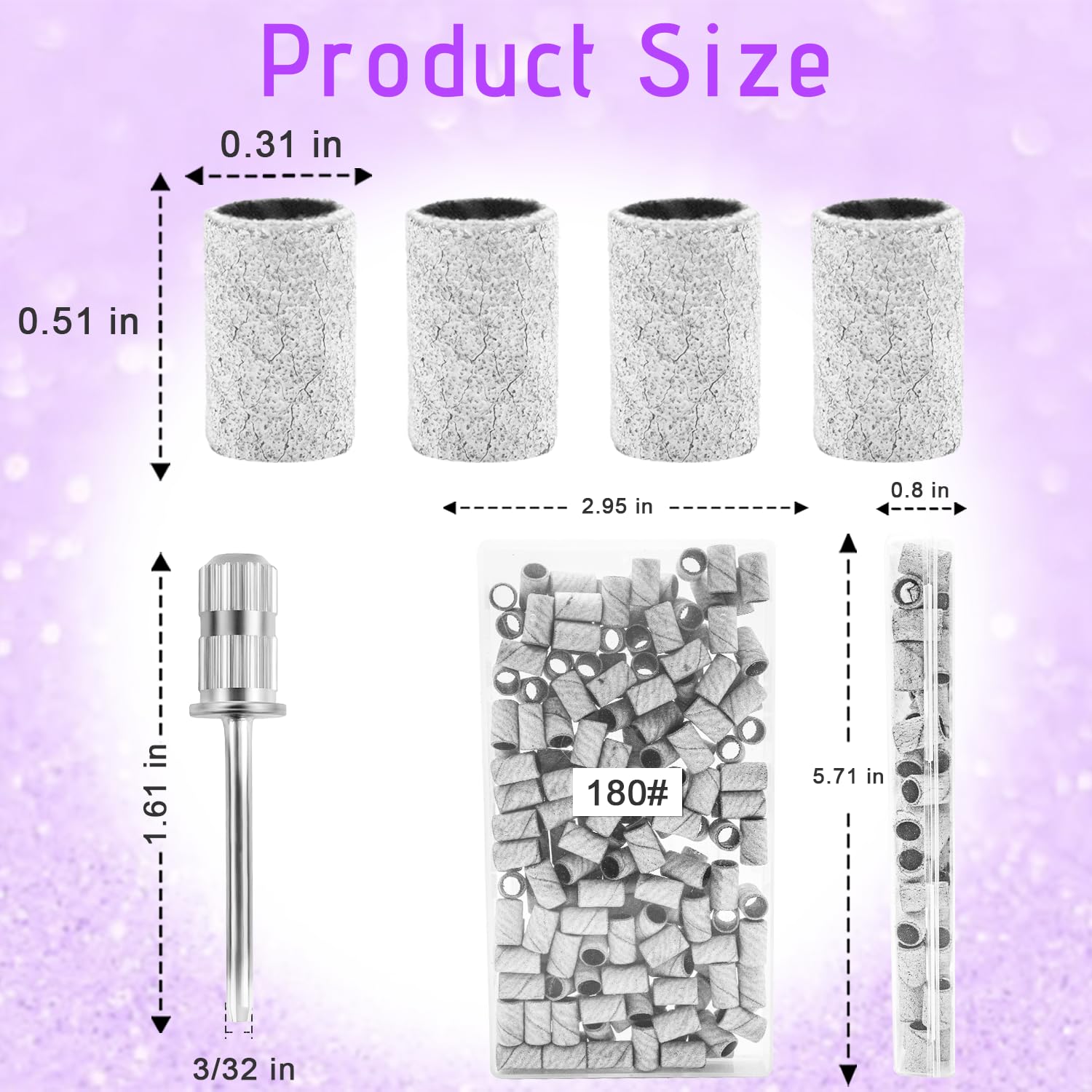 180Grit Nail Sanding Bands For Nail Drill, 100Pcs Fine Sanding Band For Nail Drill White Professional Sanding Bands With 3/32