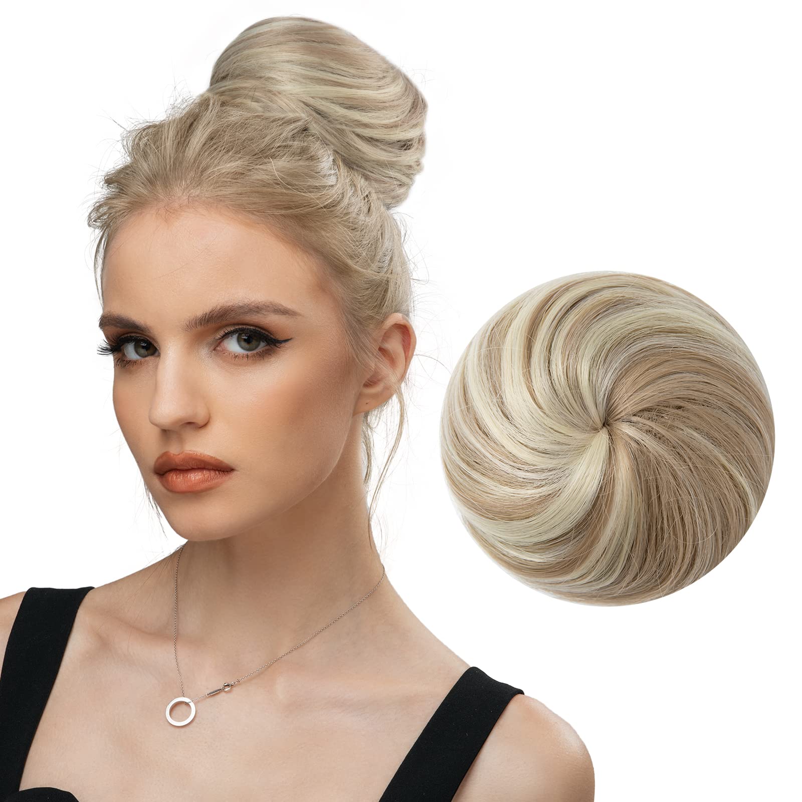 Sarla Dirty Blonde Hair Bun Extension Drawstring Ballet Bun Hair Pieces Synthetic Updo Donut Chignon For Women Girls Lady