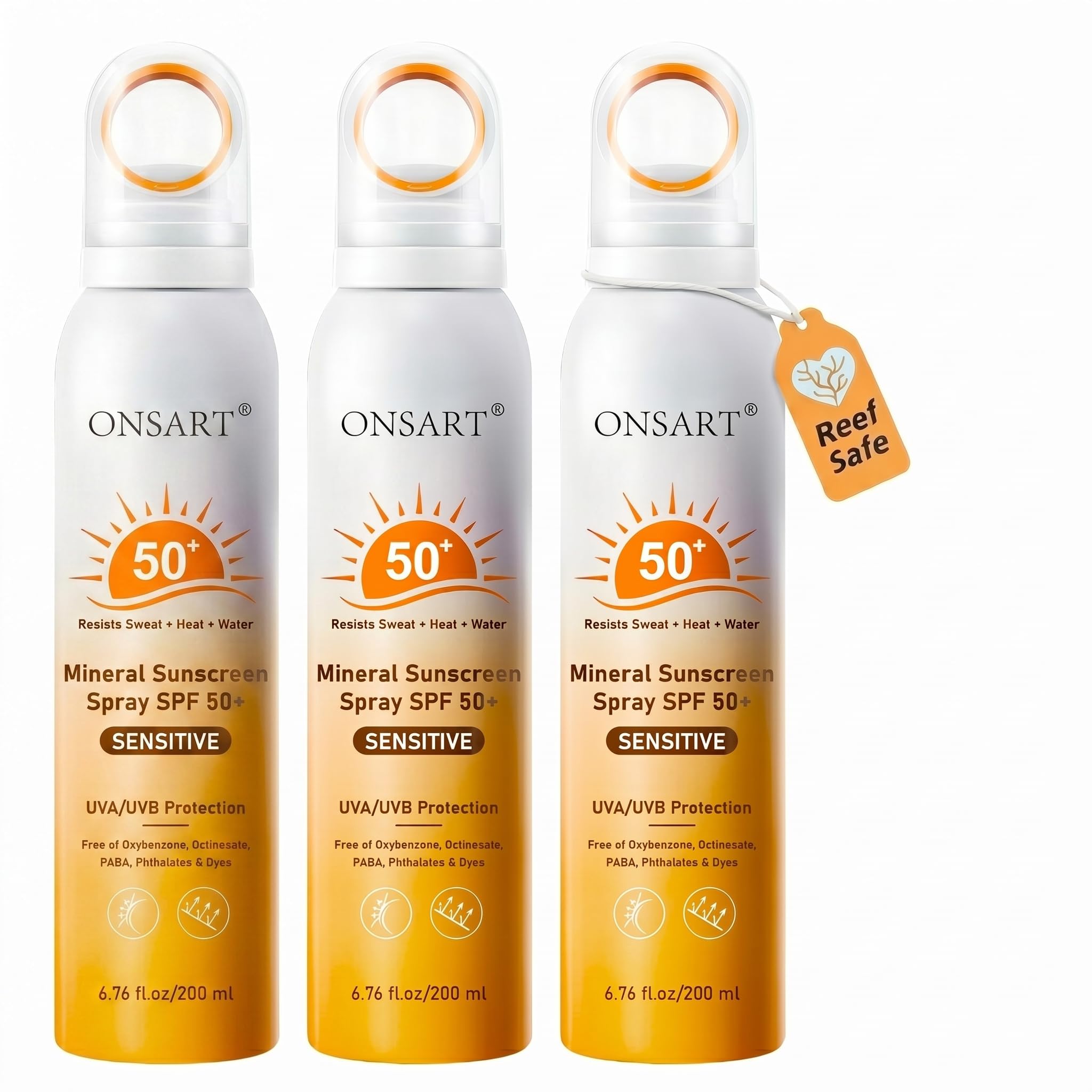 Reef Safe Mineral Sunscreen Spray SPF 50+, Zinc Oxide Sunscreen, Broad Spectrum UVA/UVB, 360 Ring Spray, Water Resistant 80 Minu