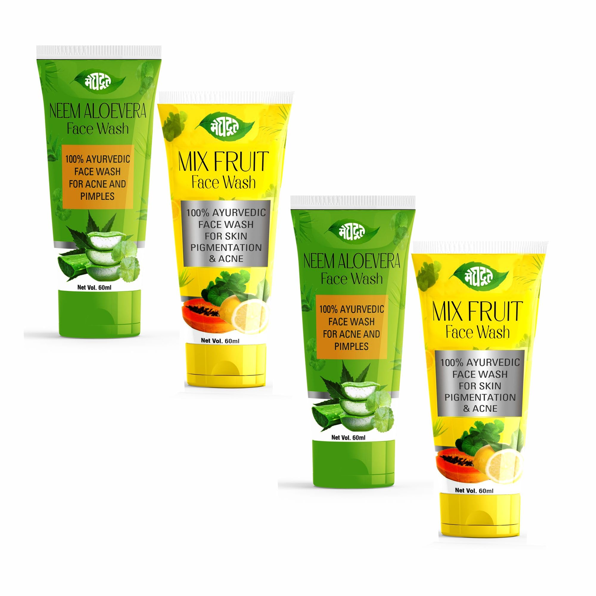 Meghdoot Neem Aloevera Face Wash And Mix Fruit Face Wash Herbal Combo For Oily And Dry Skin Deep Cleansing And Glowing Skin For 
