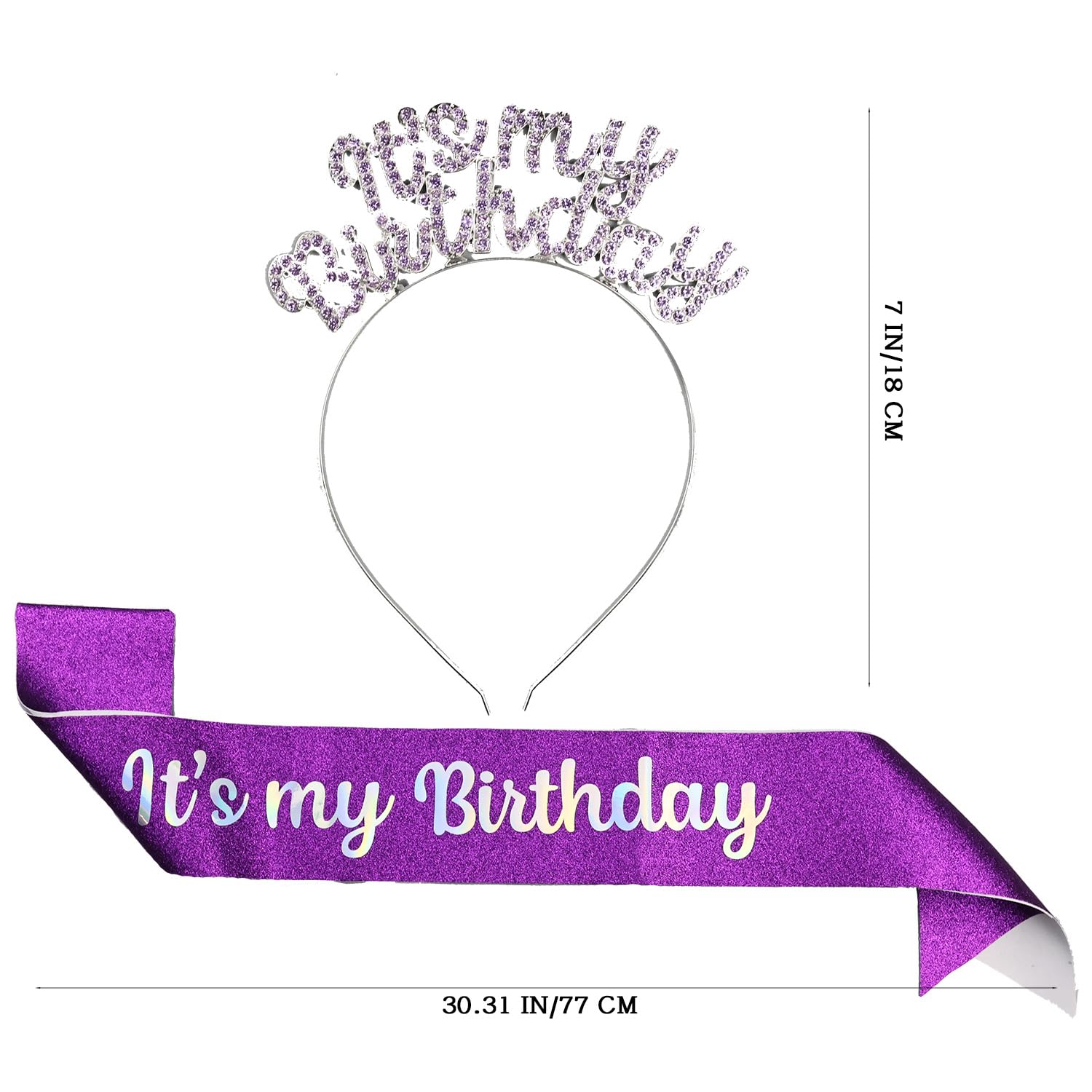 JIAHANG Birthday Crystal Letters Headband&Sash for Girls Women, It's my Birthday Crown Headband and Sash Set, Birthday Girl Hair