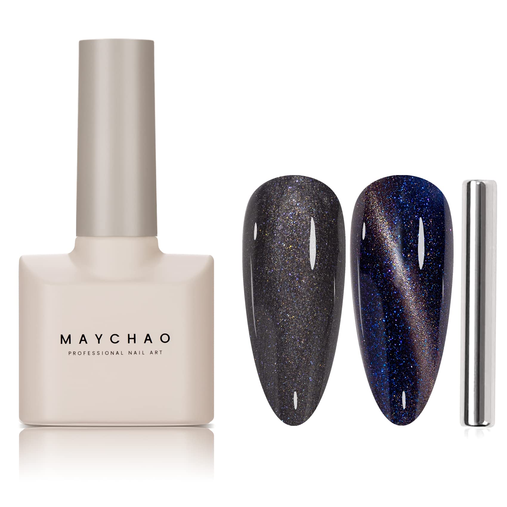 Maychao 15Ml Galaxy Cat Eye Gel Nail Polish 1Pc Dark Blue Shimmer Gel Polish With Magnet Soak Off Holographic Magnetic Nail Poli