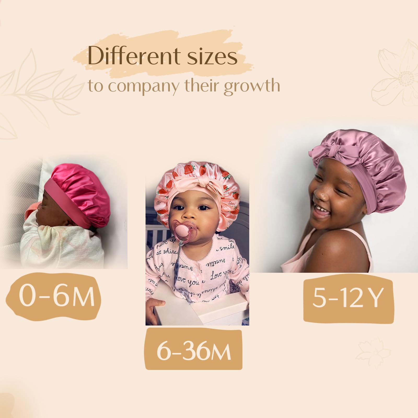 Yanibest 2 Pcs Baby Bonnet Silk Bonnet For Kids Sleeping Cap Curly Natural Hair Silk Bonnets For Girls Boys Infant