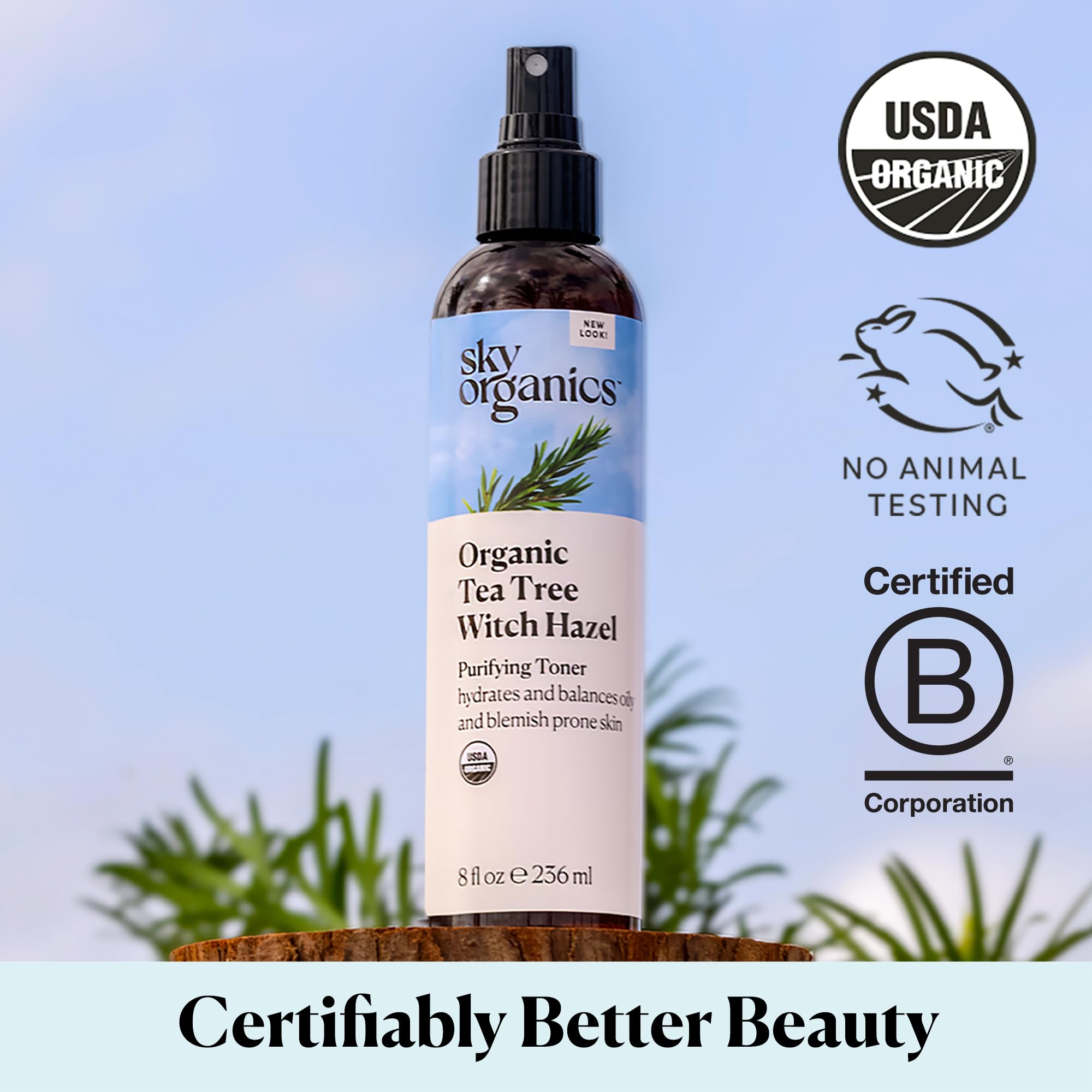 Sky Organics Organic Tea Tree & Witch Hazel Facial Toner, 8 fl oz - Purifying, Hydrating for Blemish-Prone Skin, Minimizes Pores
