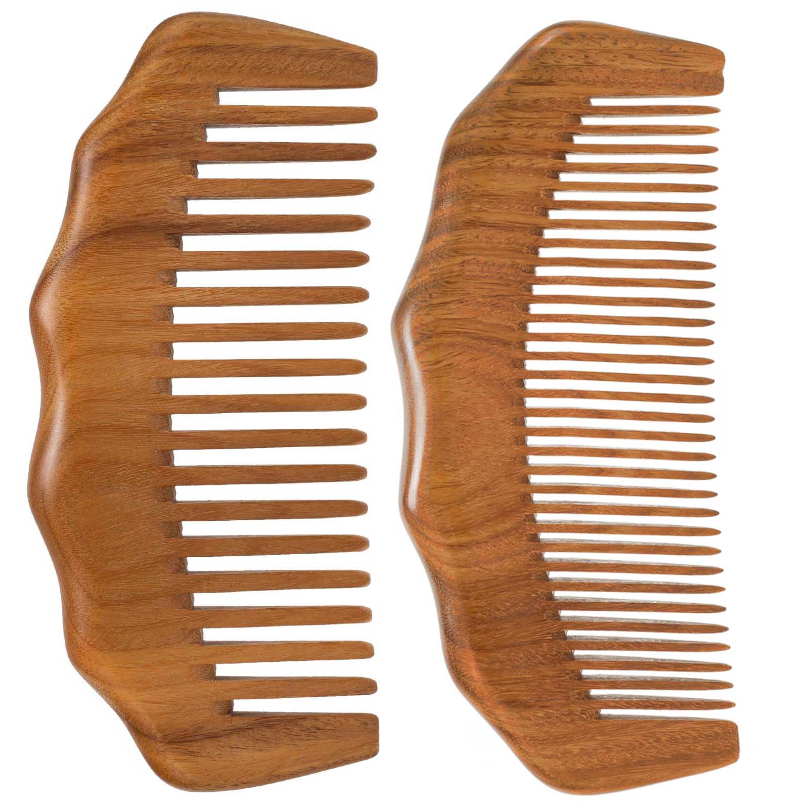 Moreinday Wooden Comb for Women Hair Growth, Labor Comb 2 Pack, Wide Tooth for Women, Fine Tooth for Men Beard - Sandalwood
