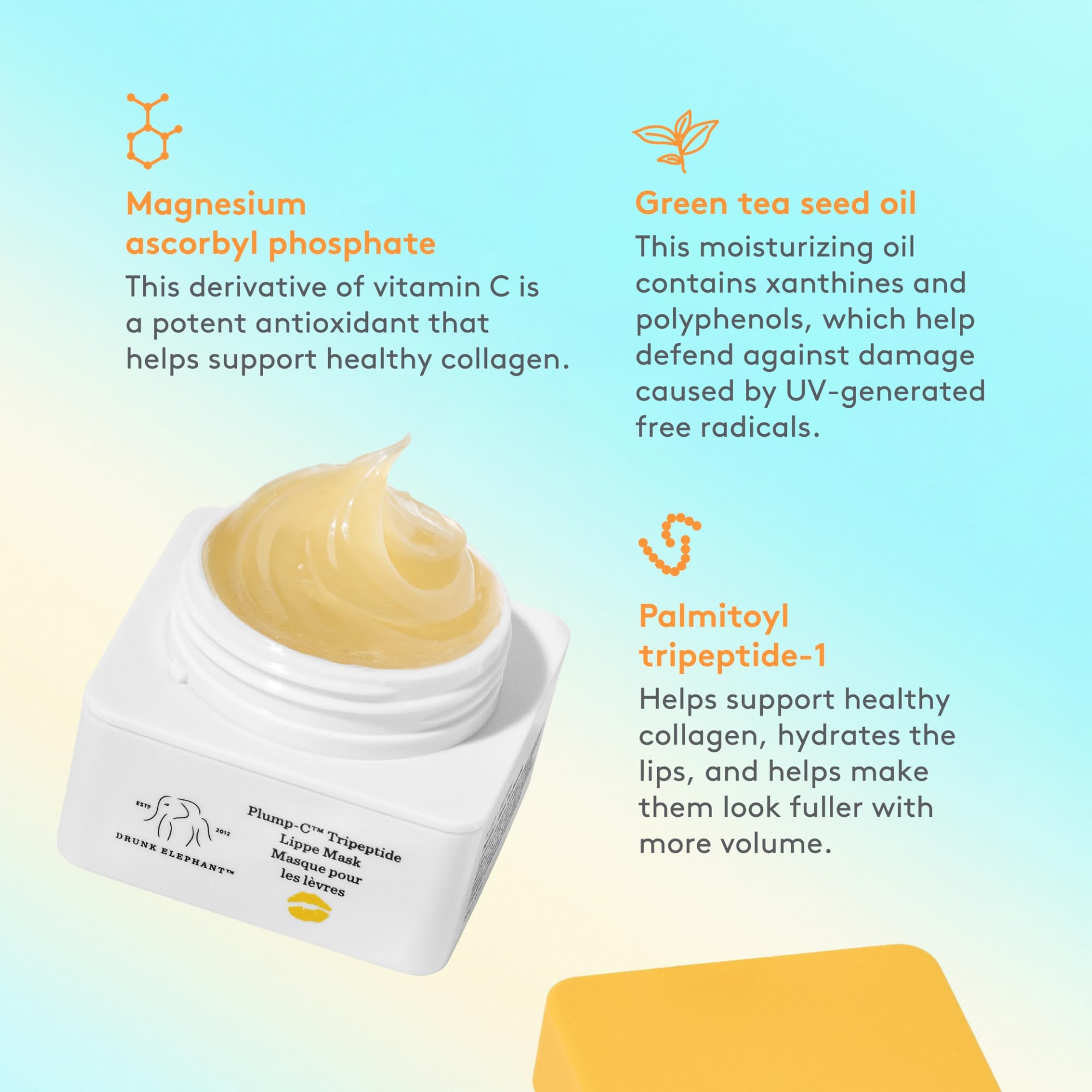 Drunk Elephant Plump-C Tripeptide Lippe Mask- 20 g/ 0.7oz - Clean Clinical Skincare - Cruelty-Free- Free of Essential Oils, Sili