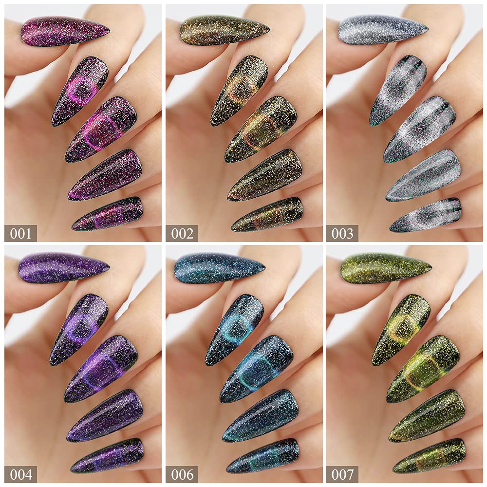 Mizhse Cat Eye Gel Nail Polish 10 Colors, Magnetic Gel Polish Set With Magnet Stick Black Gel, Holographic Shimmer Galaxy Effect