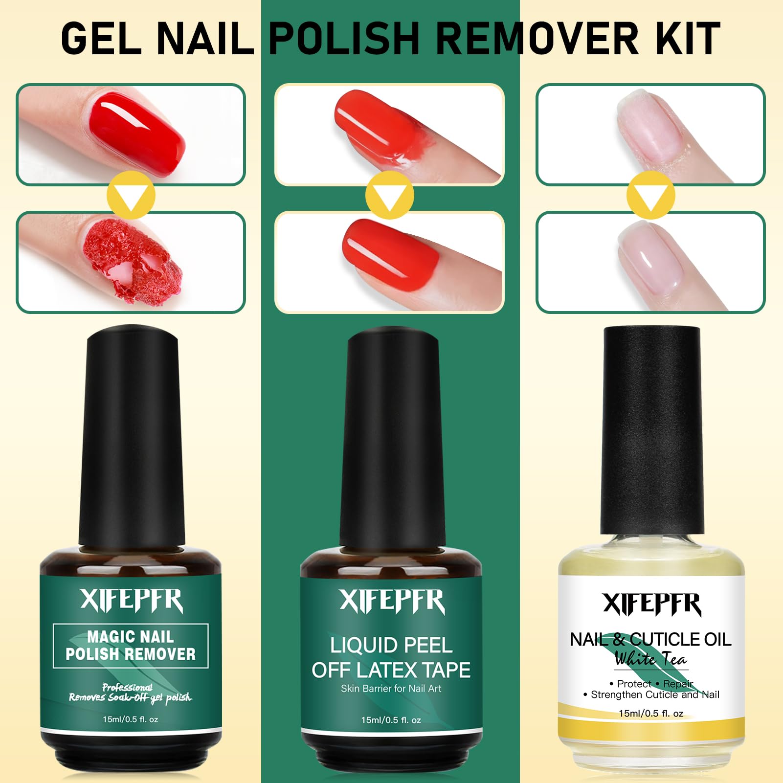 Xifepfr Gel Nail Polish Remover, Gel Polish Remover For Nails With Cuticle Oil And Latex Tape, Gel Nail Remover, Removedor De Es
