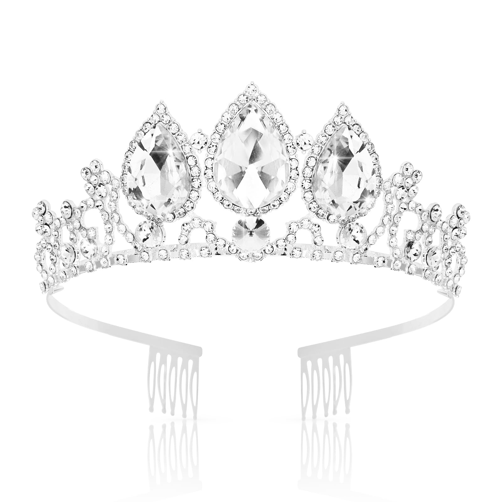 CIEHER Crown for Girls Pincess Crown with Combs, Silver Crown
