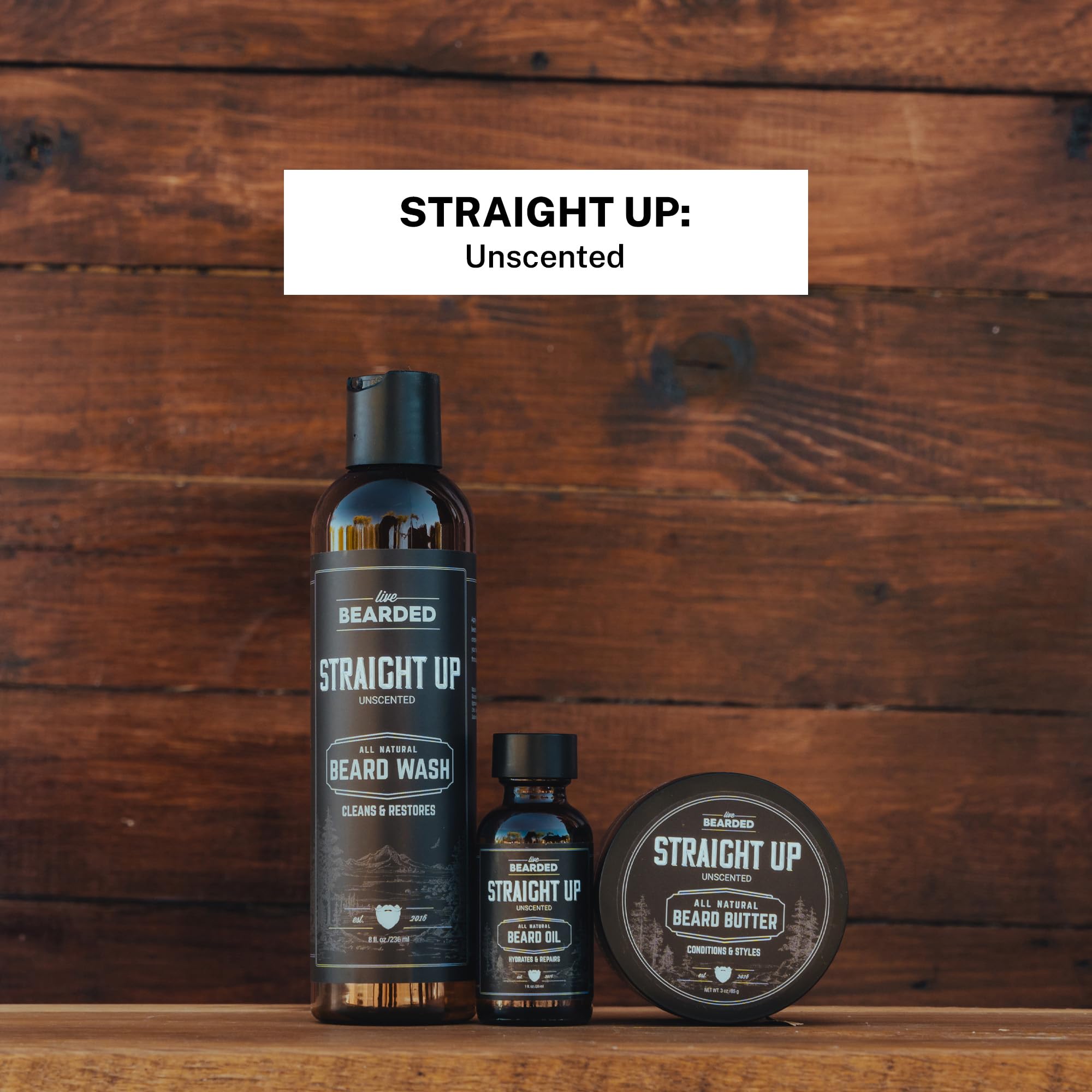 Live Bearded: 3-Step Beard Grooming Kit - Straight Up - Beard Wash, Beard Oil And Beard Butter - All-Natural Ingredients With Sh