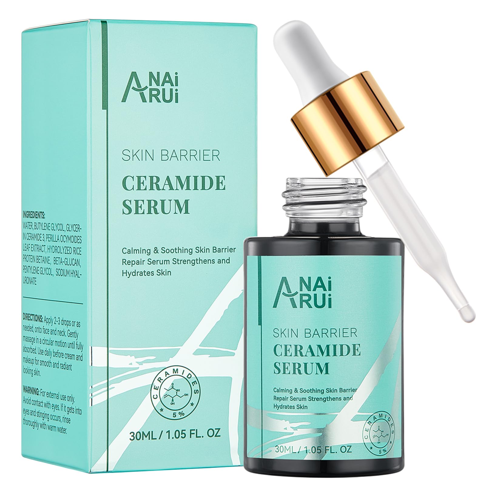ANAI RUI Ceramide Face Serum, Calming Smooting Serum for face,Skin Barrier Repair Serum with Hyaluronic Acid, Reduces Wrinkles &