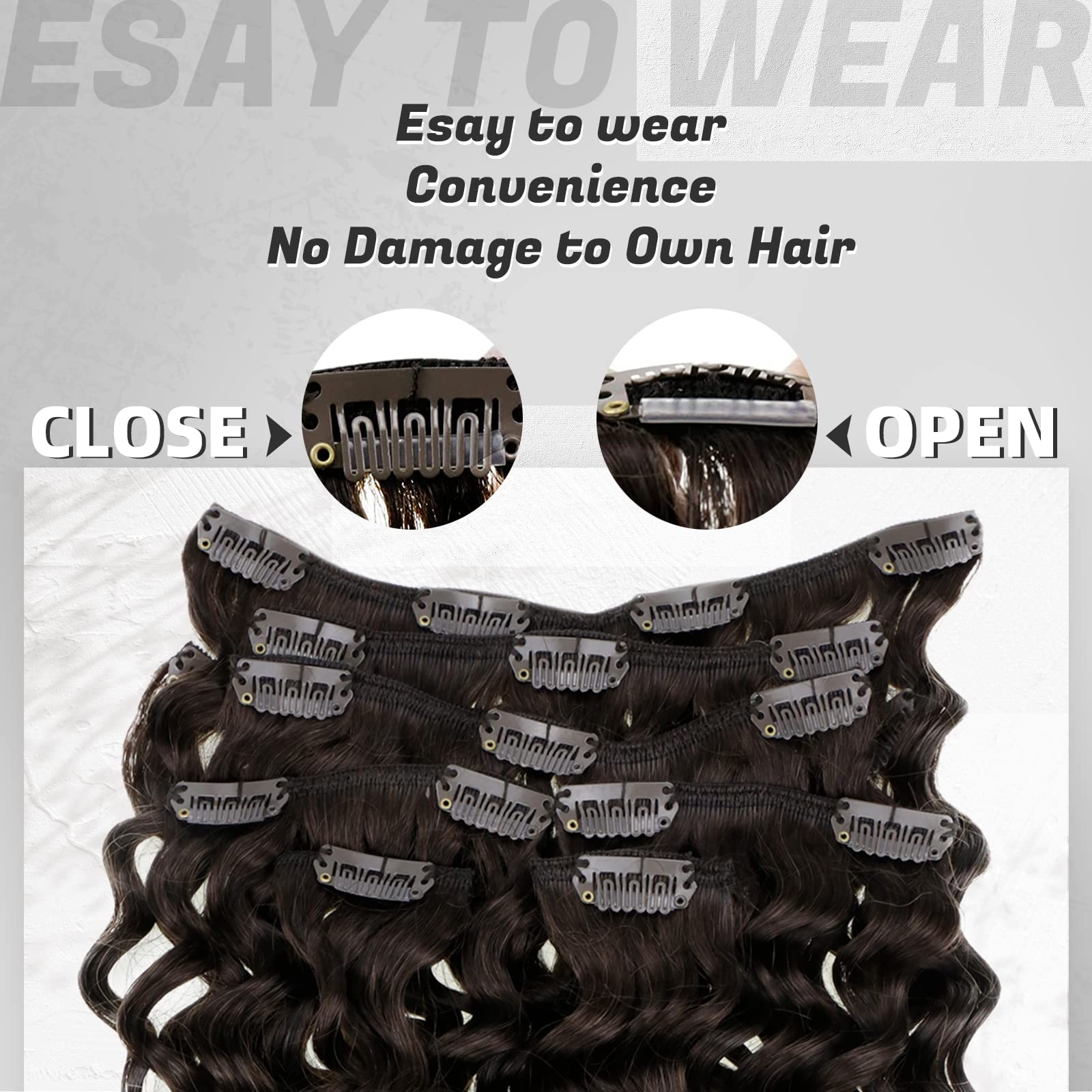 Hetto Curly Clip in Hair Extensions Human Hair 18 Inch Clip in Extensions Brown Curly Human Hair 7Pcs 105+20g #2 Darkest Brown N